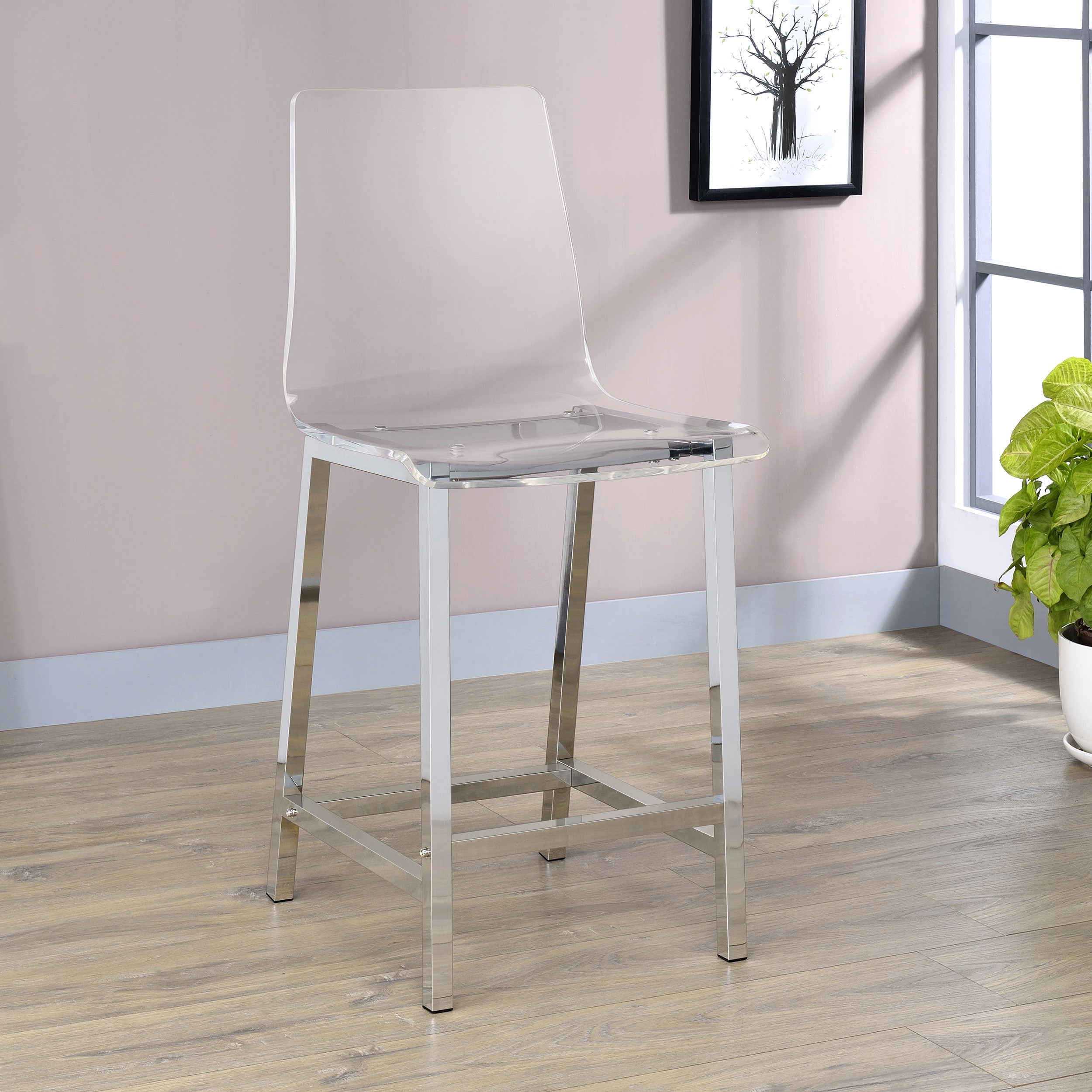 Juelia Clear Acrylic Bar Chair Chrome (Set of 2)