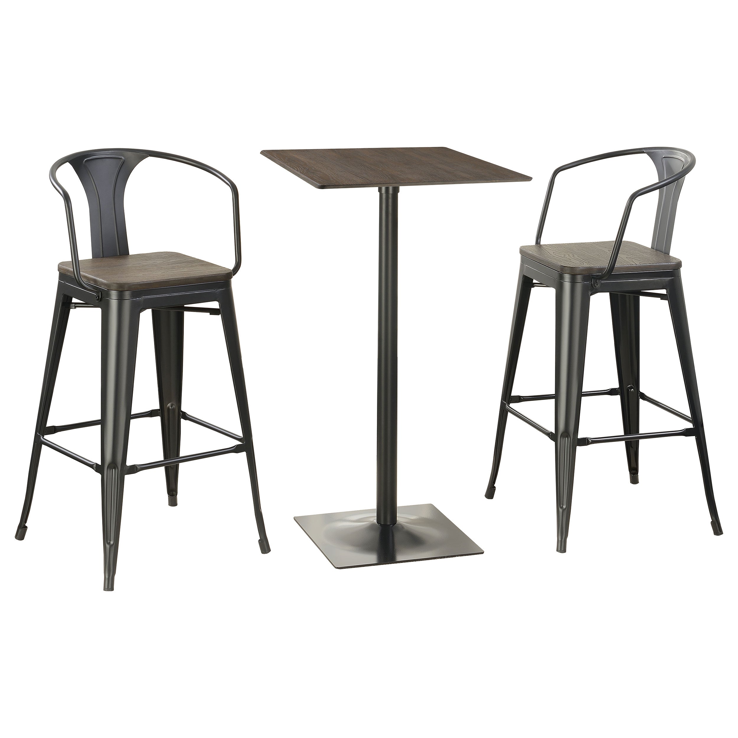 Cavalier Square Bar Table Set Dark Elm and Black