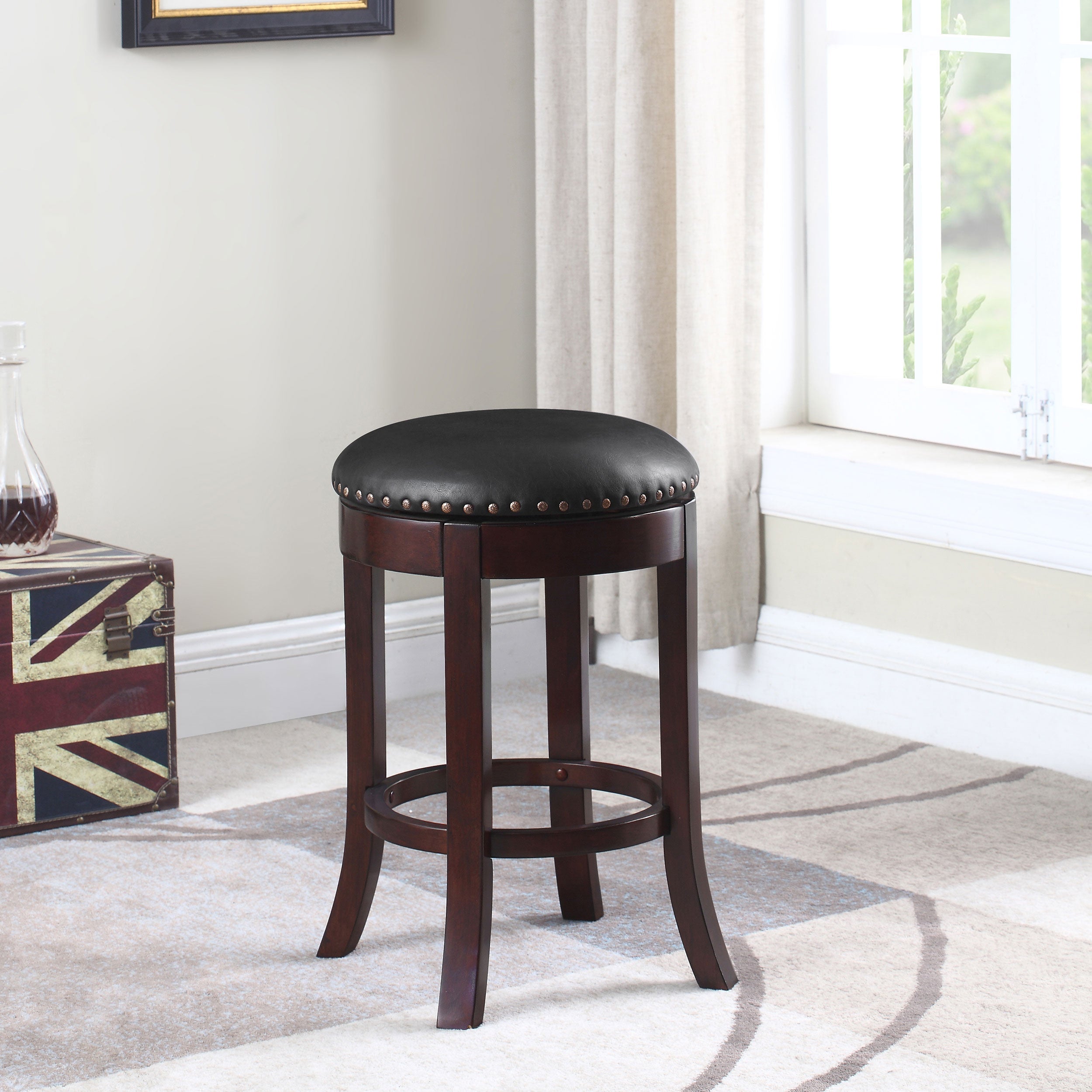 Aboushi Backless Swivel Bar Stool Brown (Set of 2)