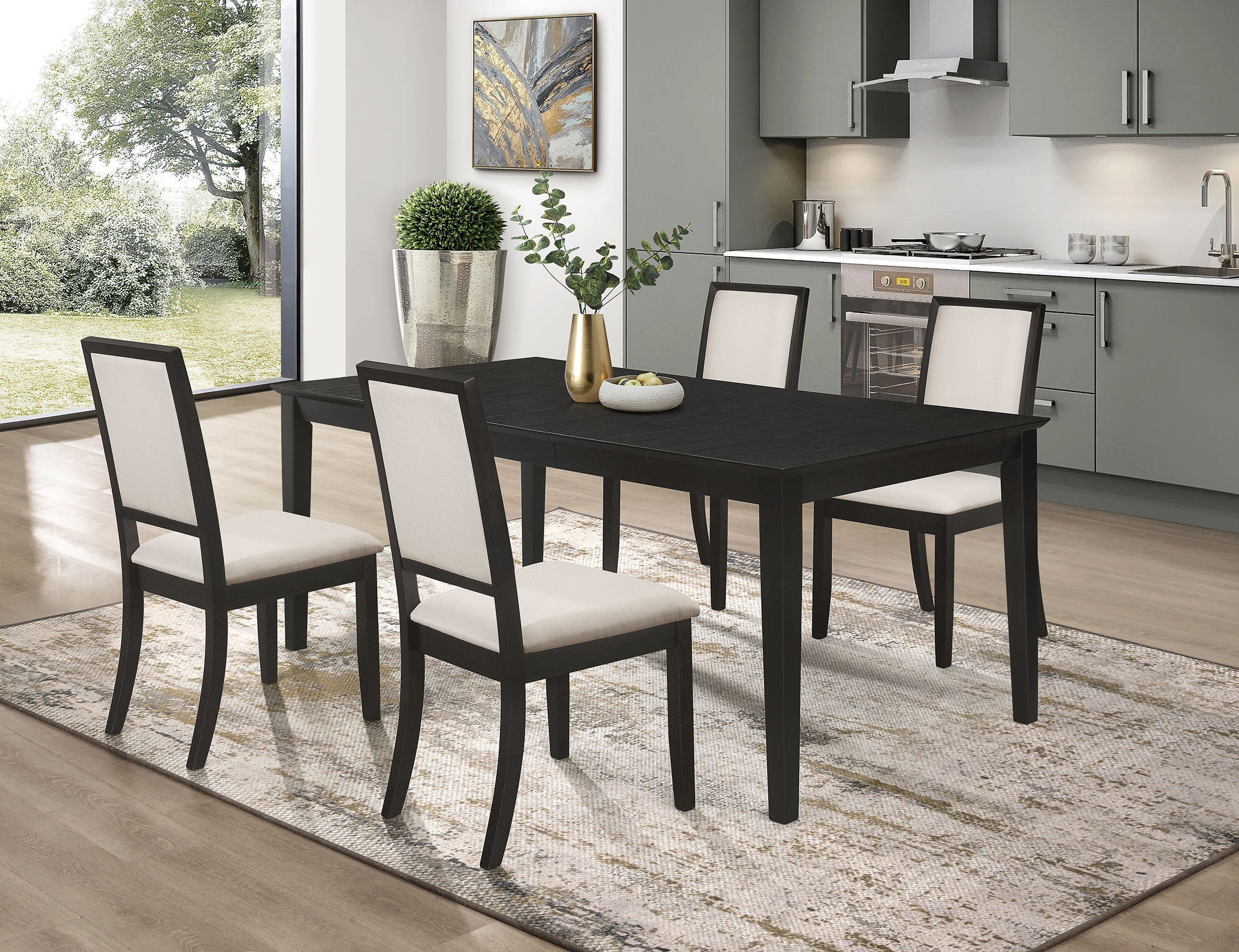 Louise  Rectangular Extension Leaf Dining Set Black