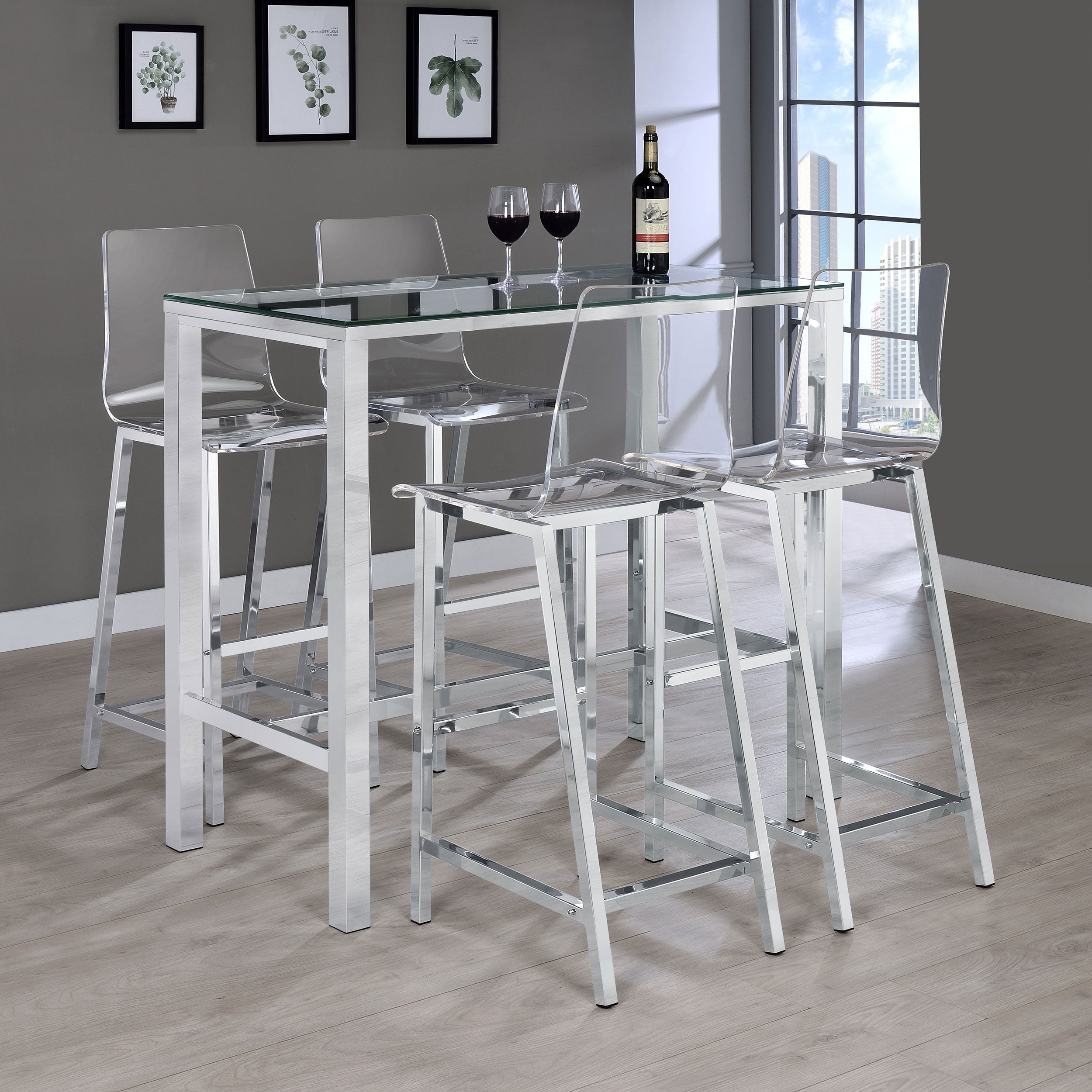 Tolbert Bar Set with Acrylic Chairs Clear and Chrome