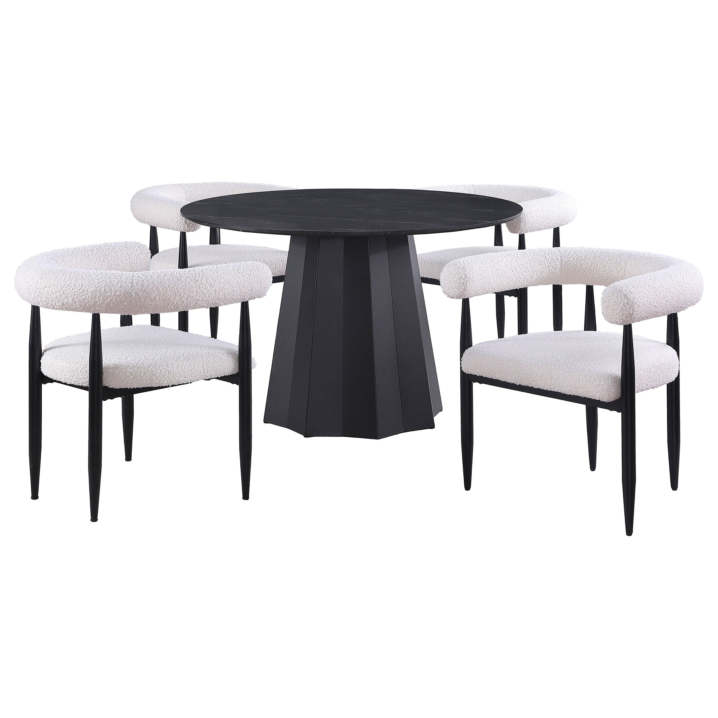 Camden Round Faux Marble Top Dining Table Set Black