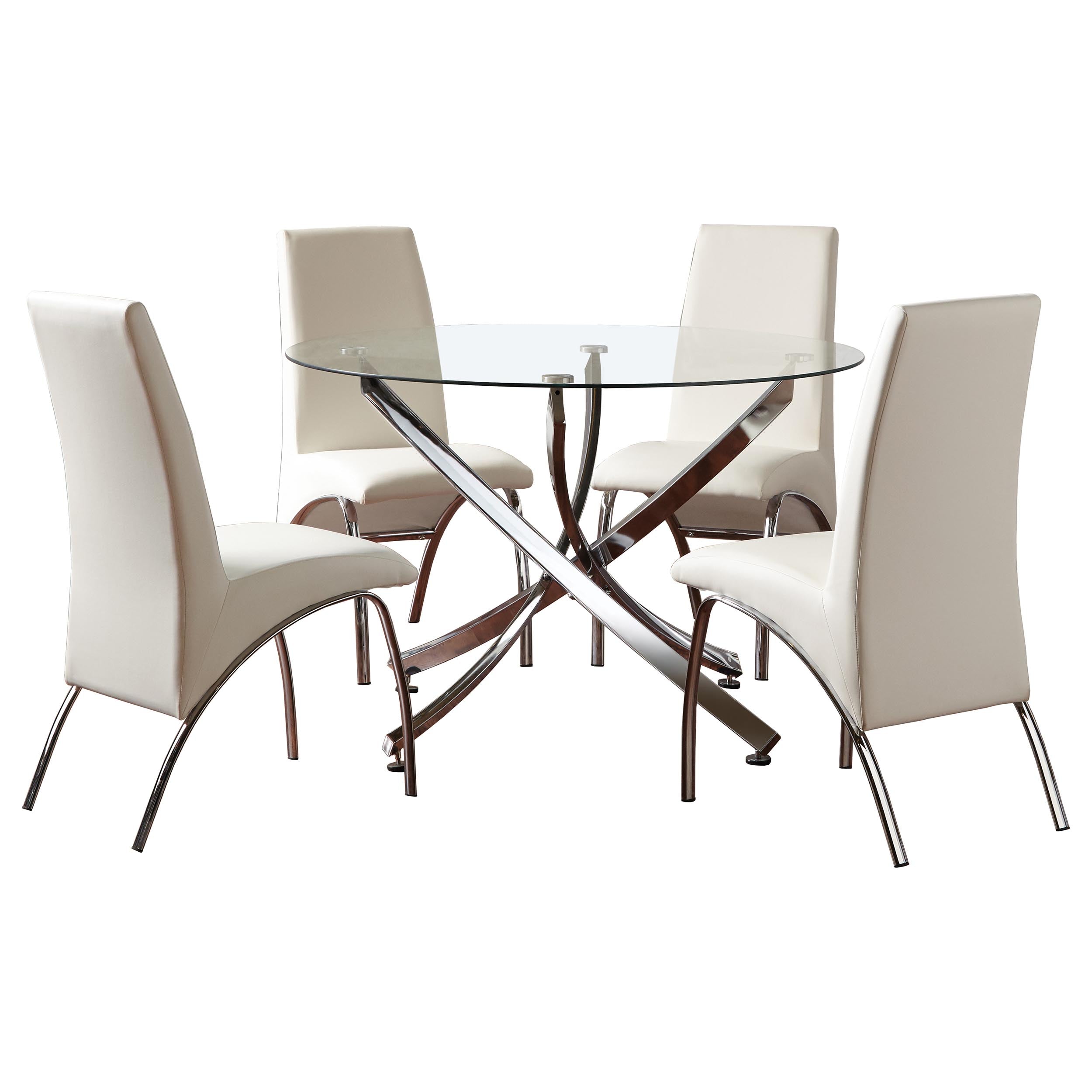 Beckham  Round Glass Top Dining Set Chrome and White