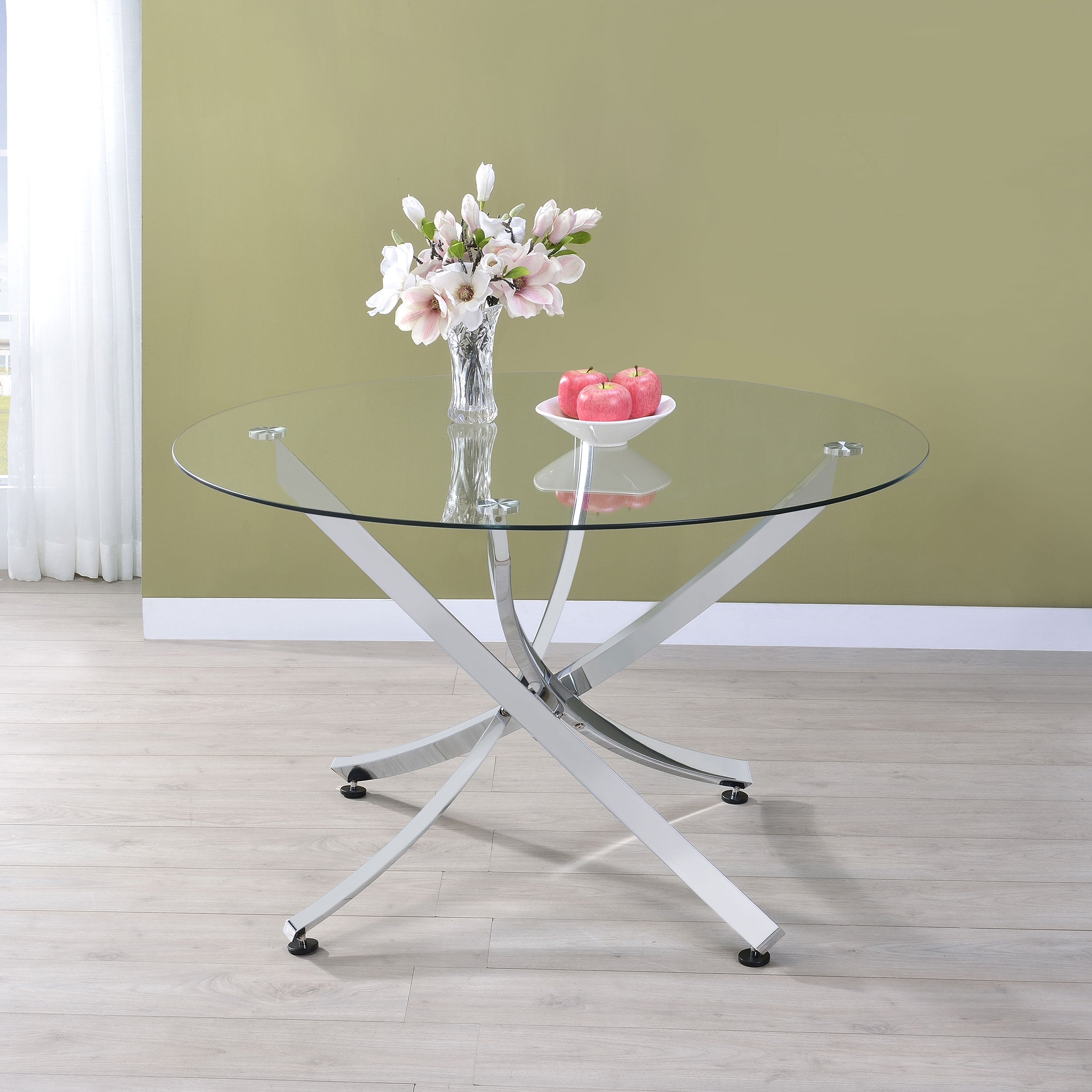 Beckham Round 46-inch Glass Top Dining Table Brass