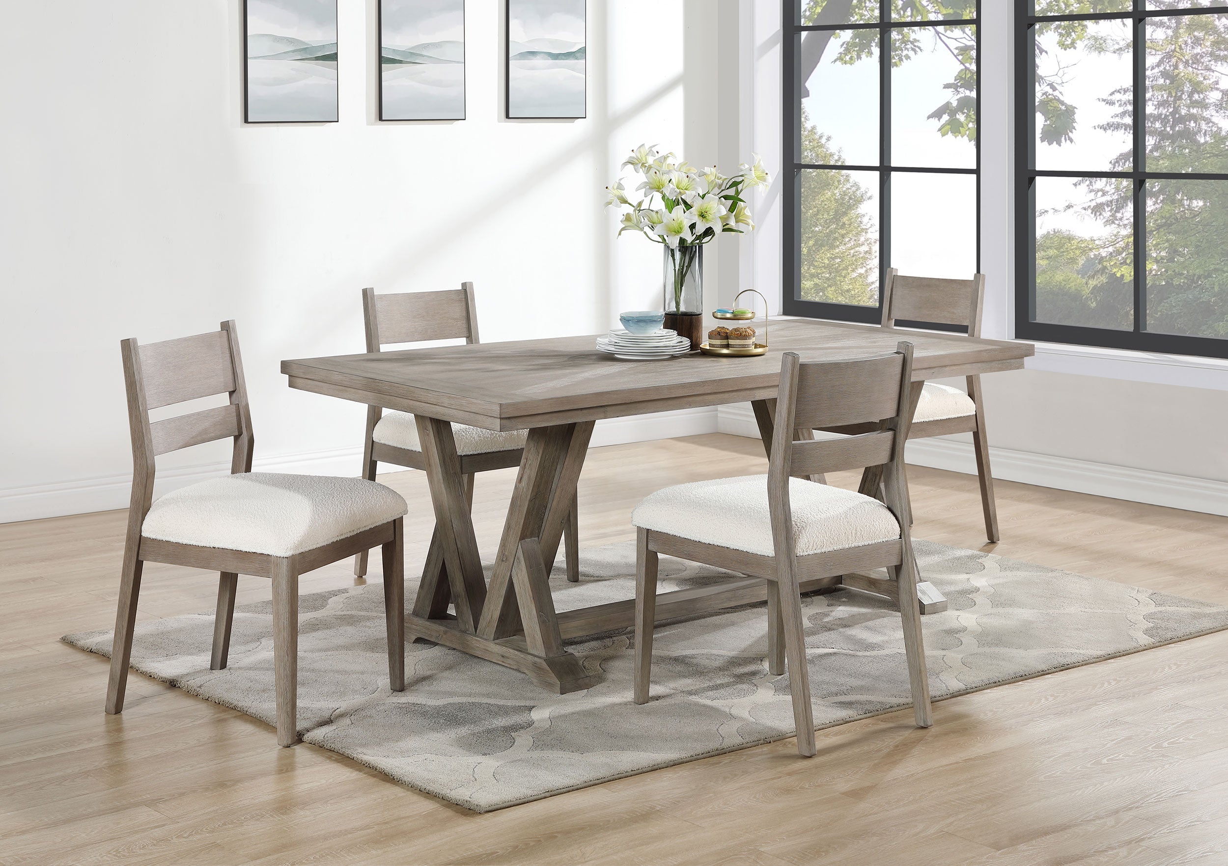 Cornelia Rectangular Dining Table Set Coastal Grey