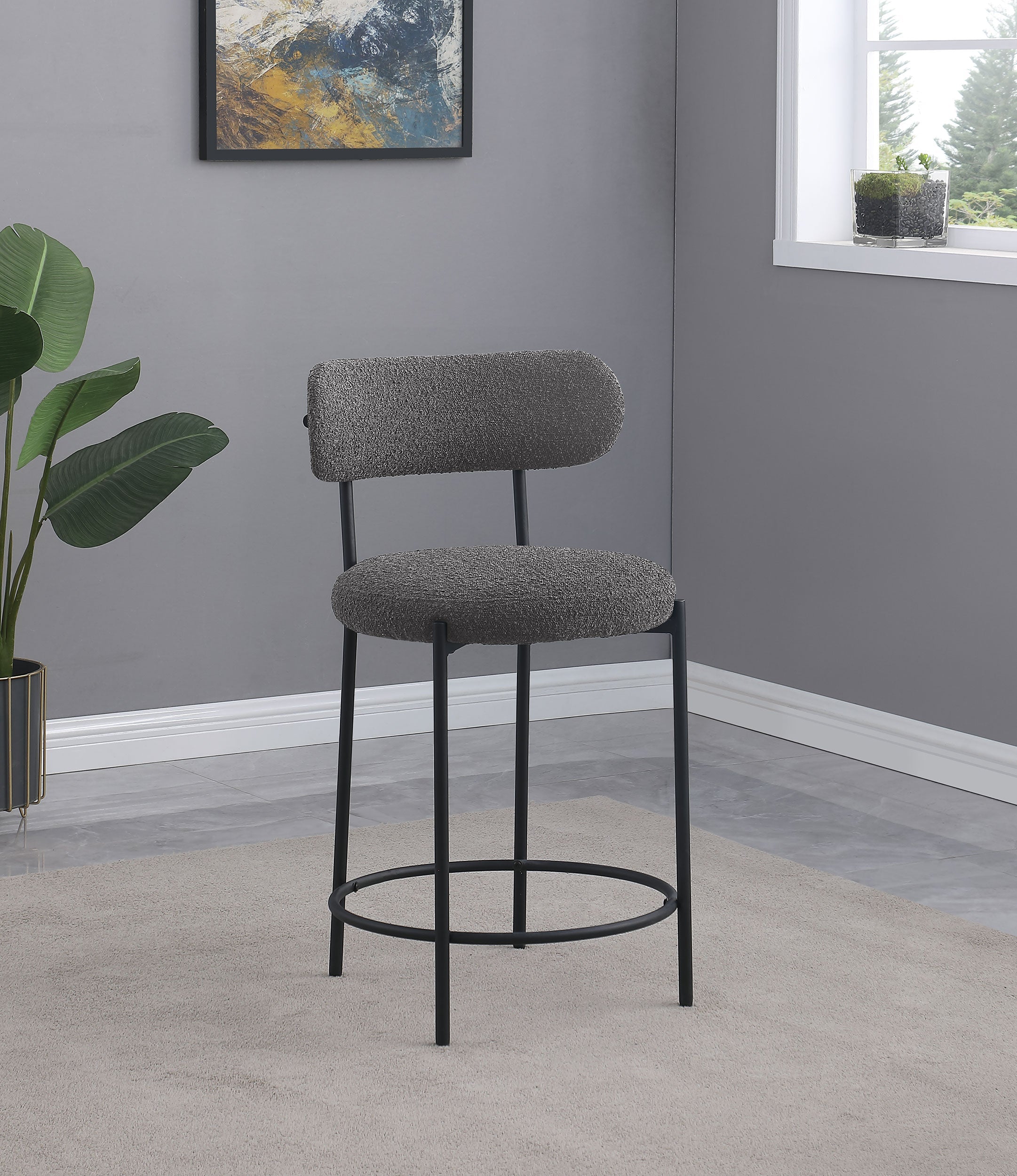 Viola Boucle Upholstered Bar Chair Grey (Set of 2)