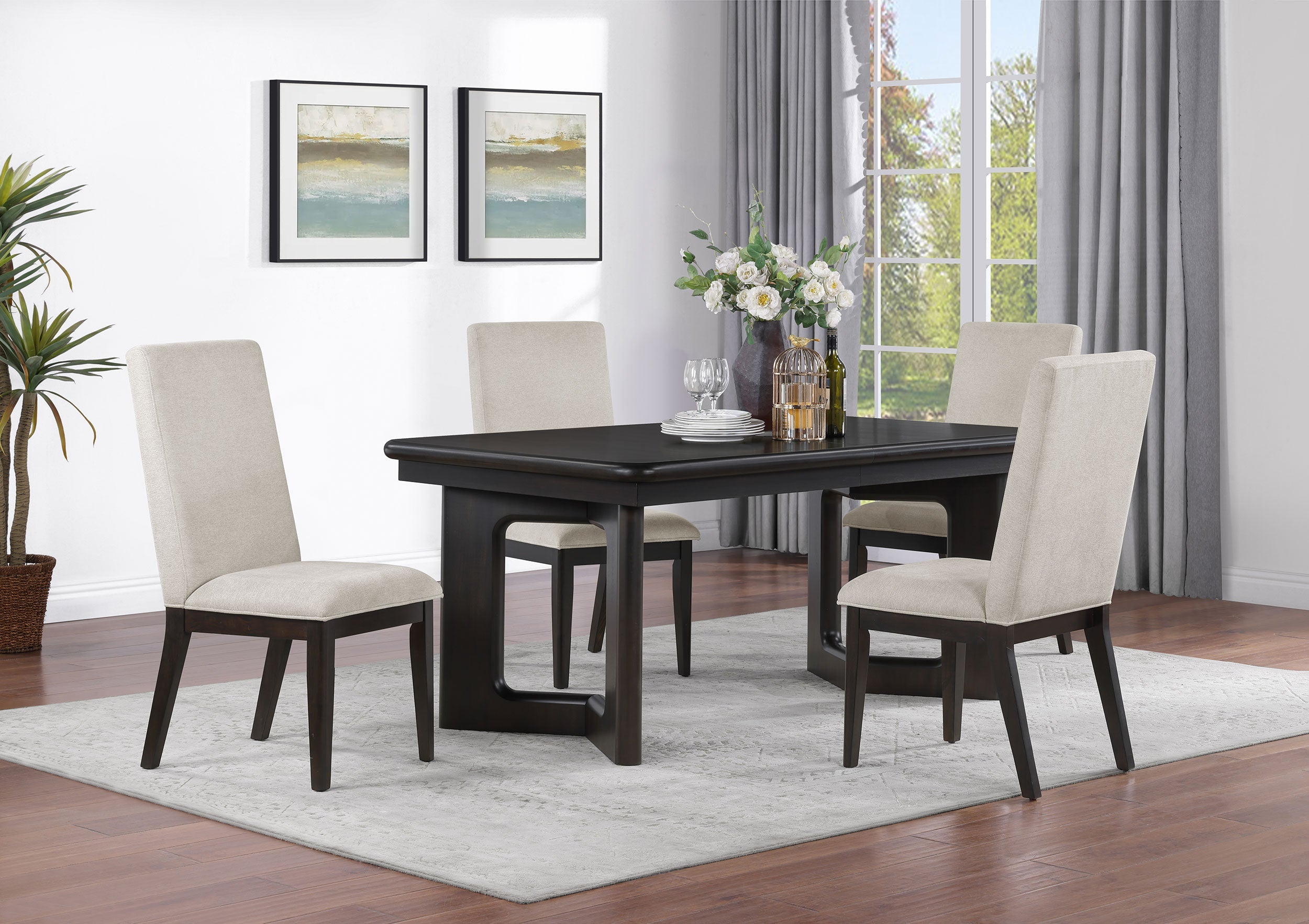 Hathaway Rectangular Dining Table Set Acacia Brown