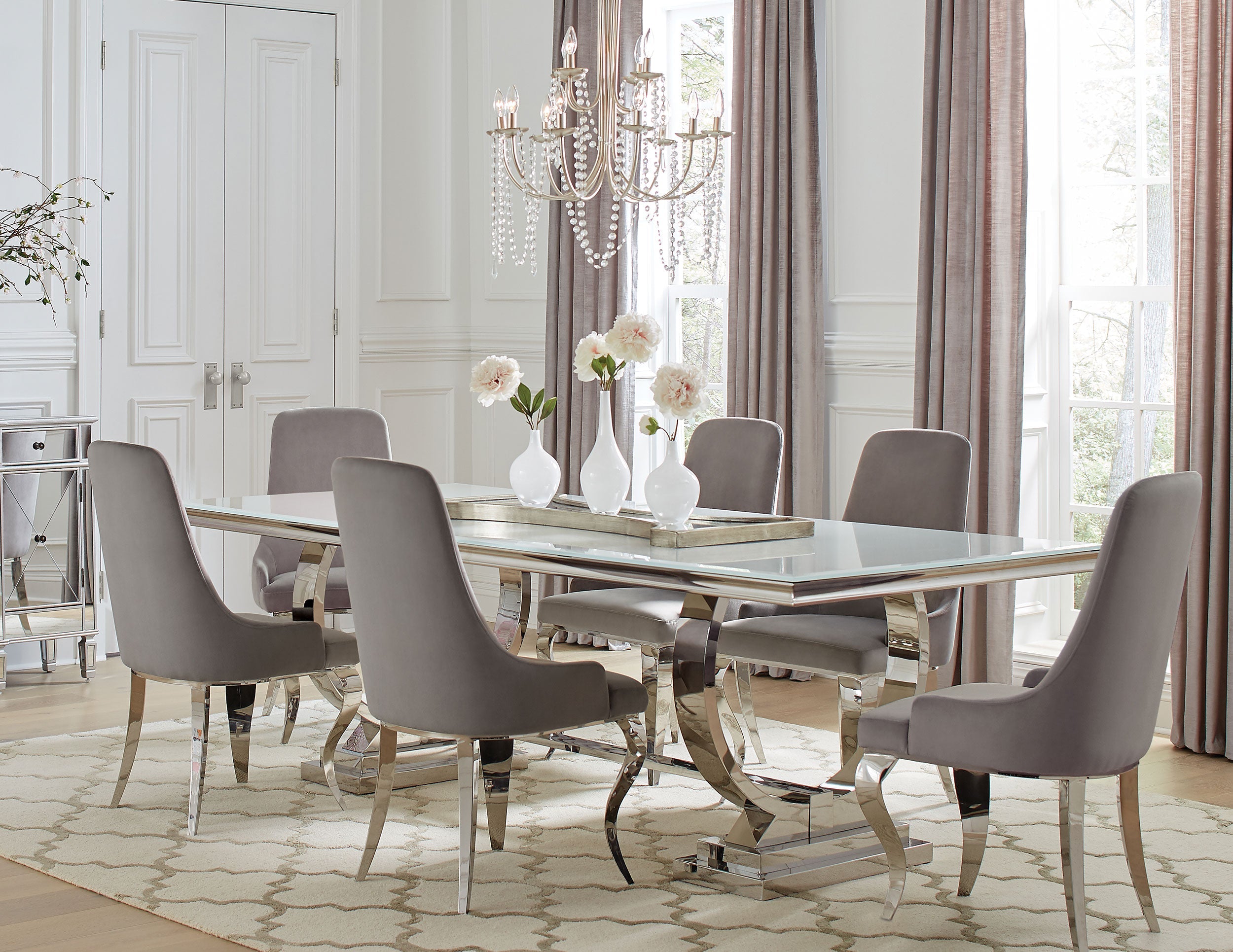 Antoine  Rectangular Glass Top Dining Set