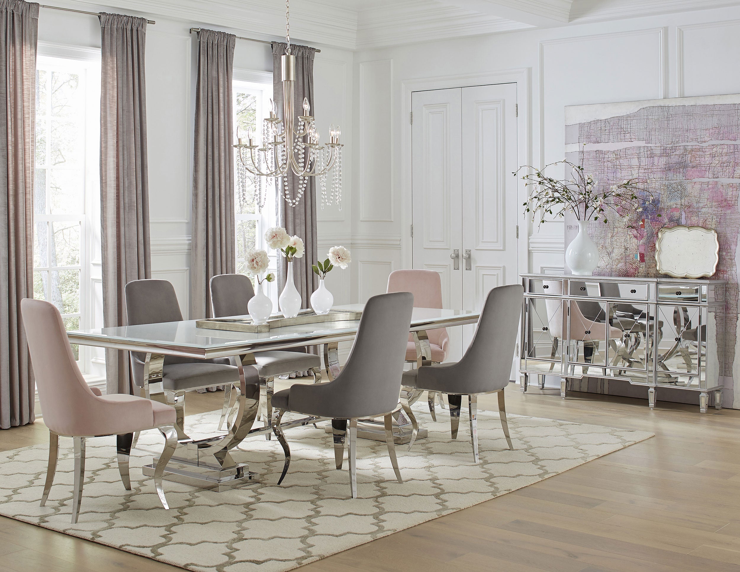 Antoine Velvet Upholstered Dining Side Chair Grey (Set of 2)