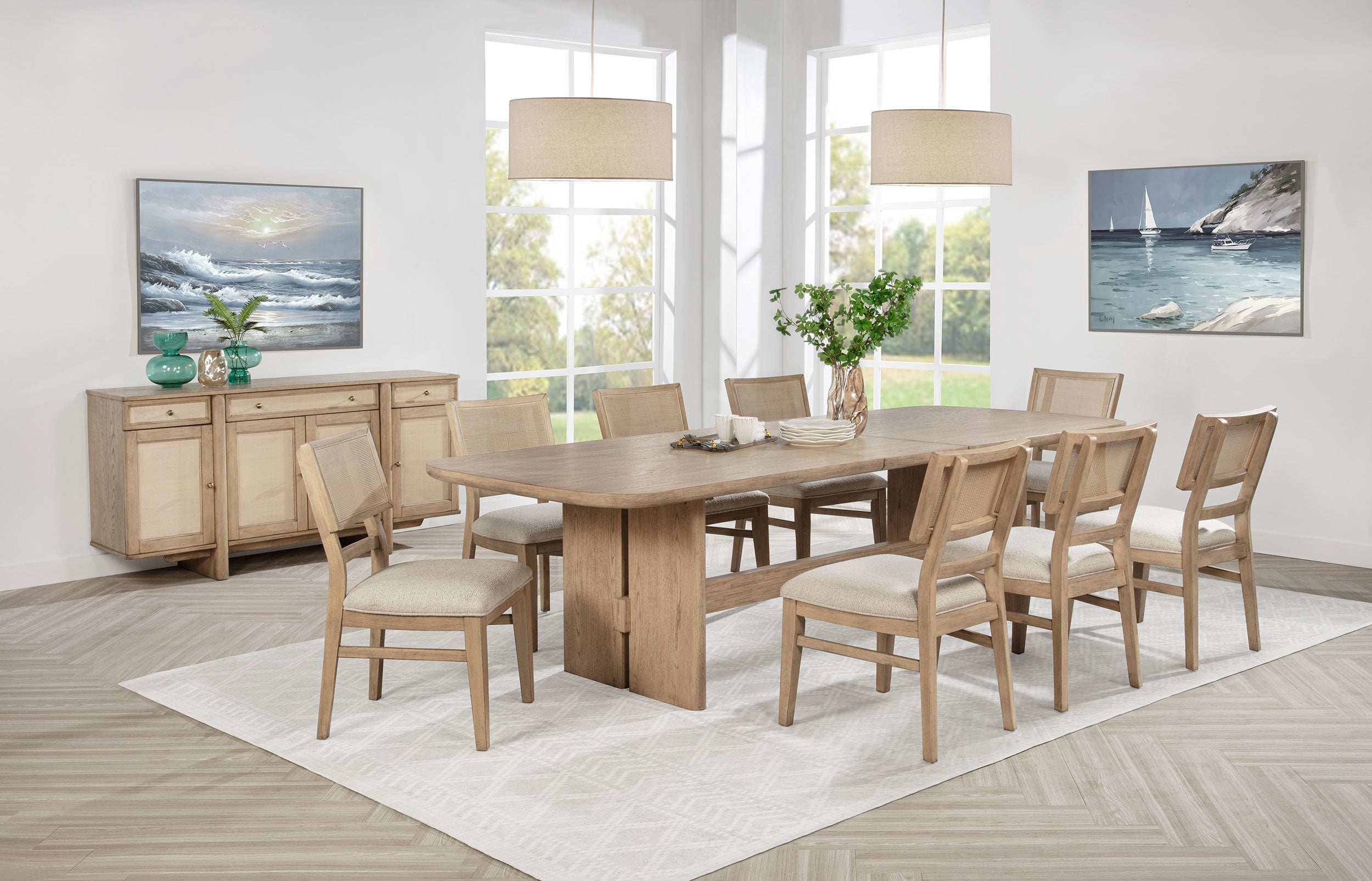Kailani  Rectangular Wood Dining Table Set Beige Oak