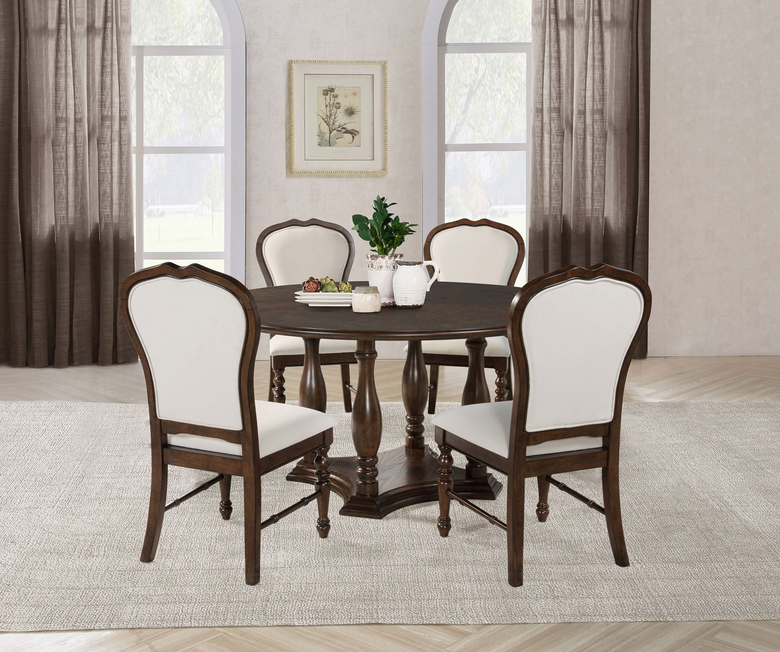 Landon 60-inch Round Dining Table Set Rich Brown