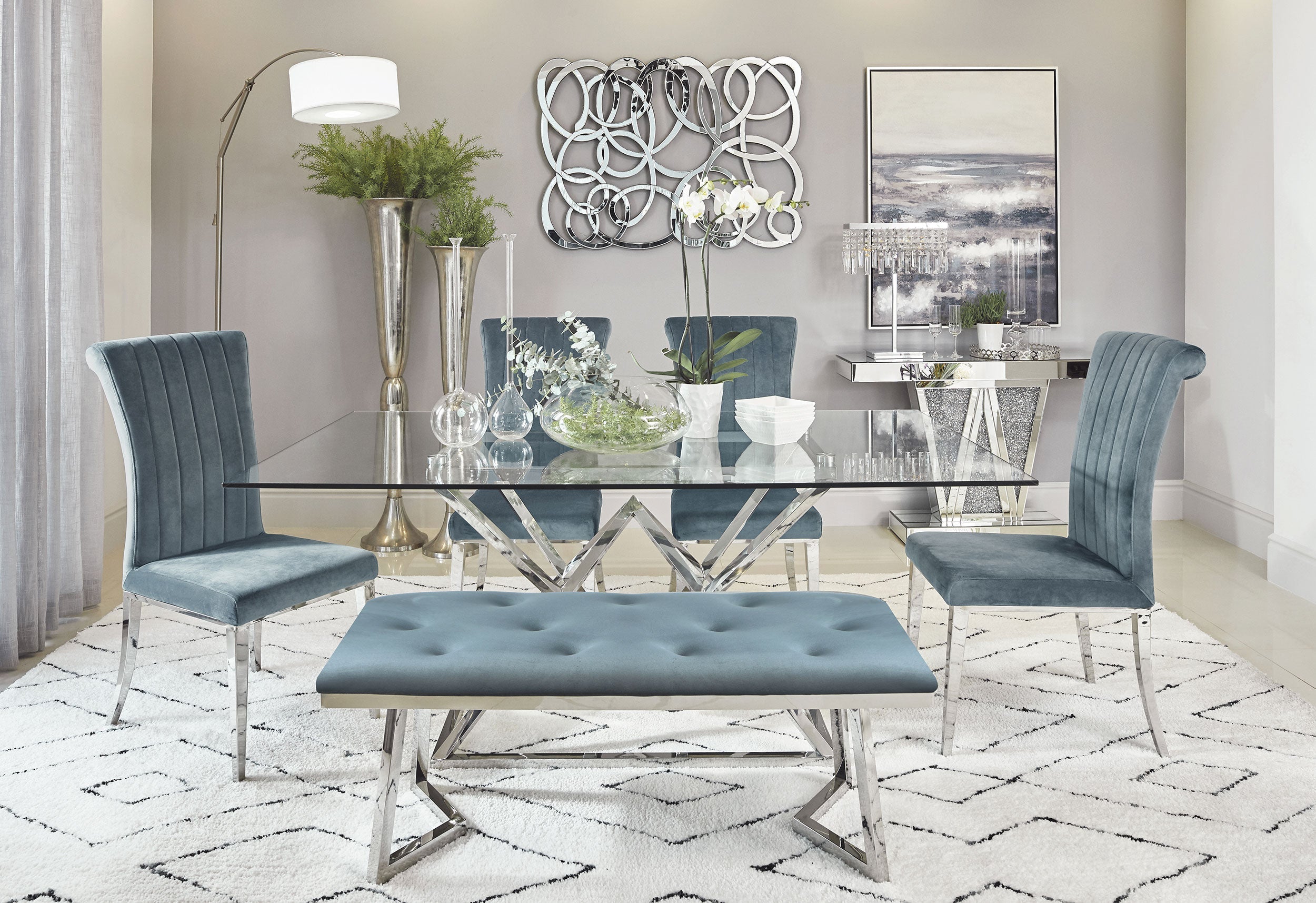 Beaufort  Rectangular Dining Set Chrome and Grey