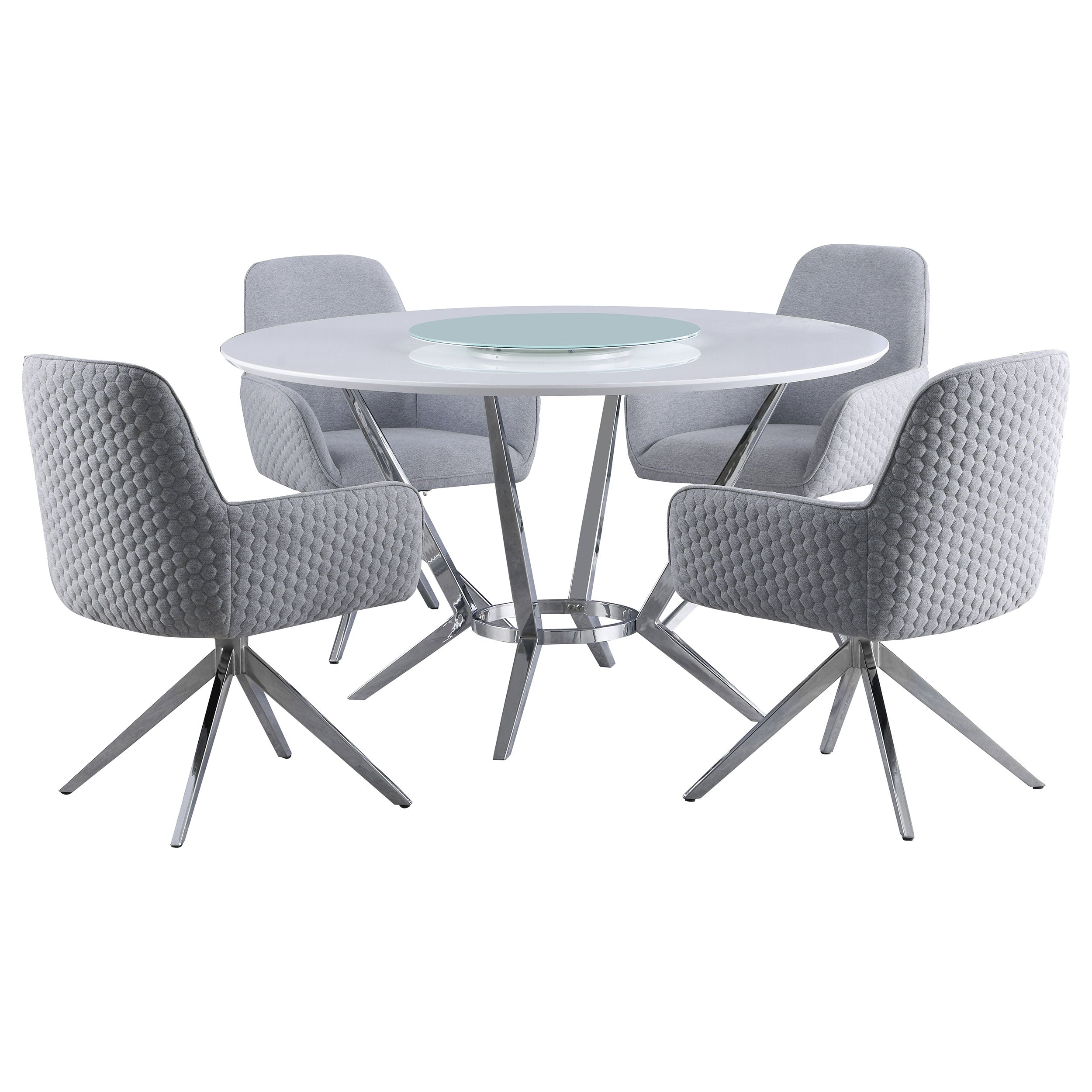 Abby  Round Dining Table Set White High Gloss