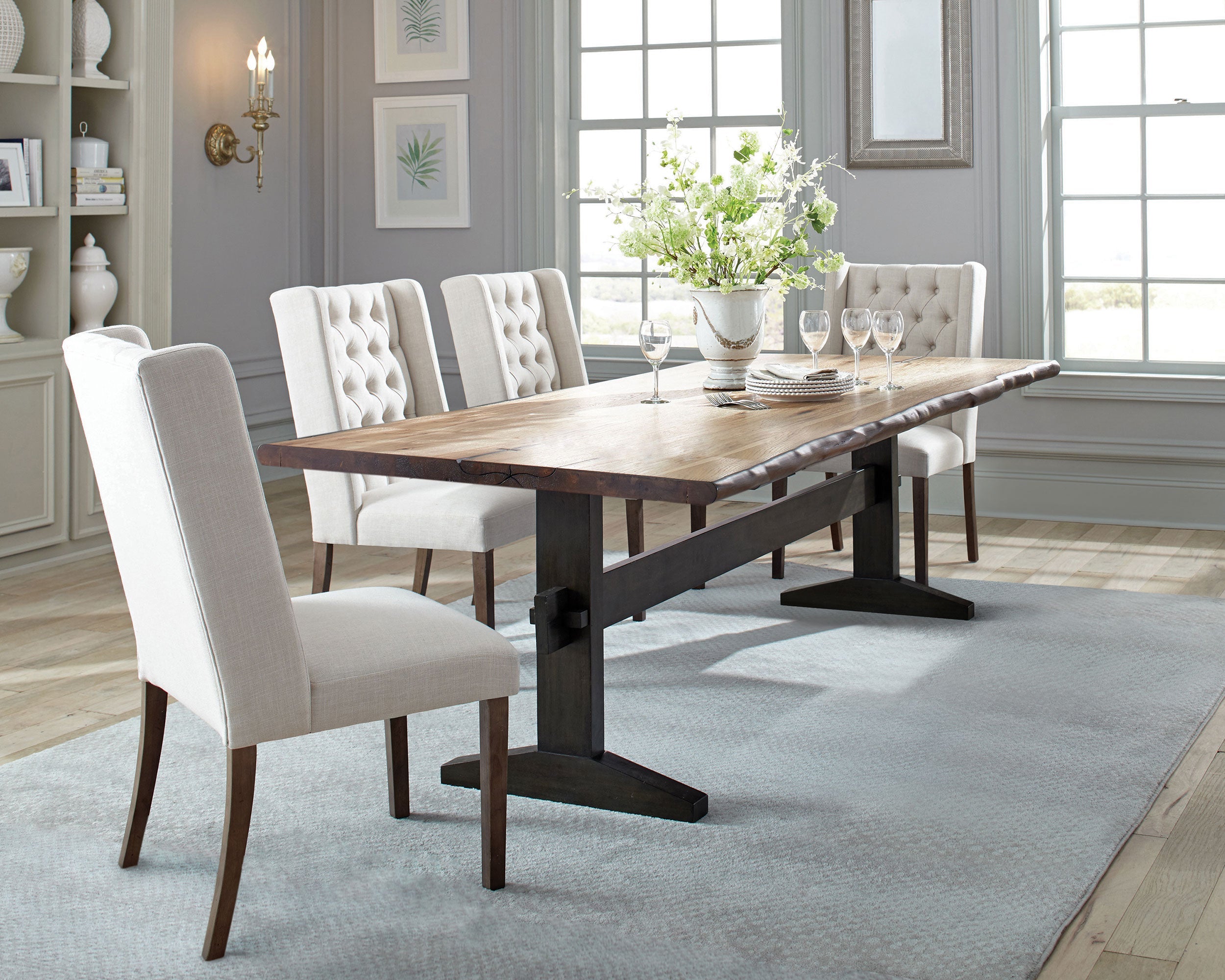 Bexley  Rectangular Live Edge Dining Table Set Honey