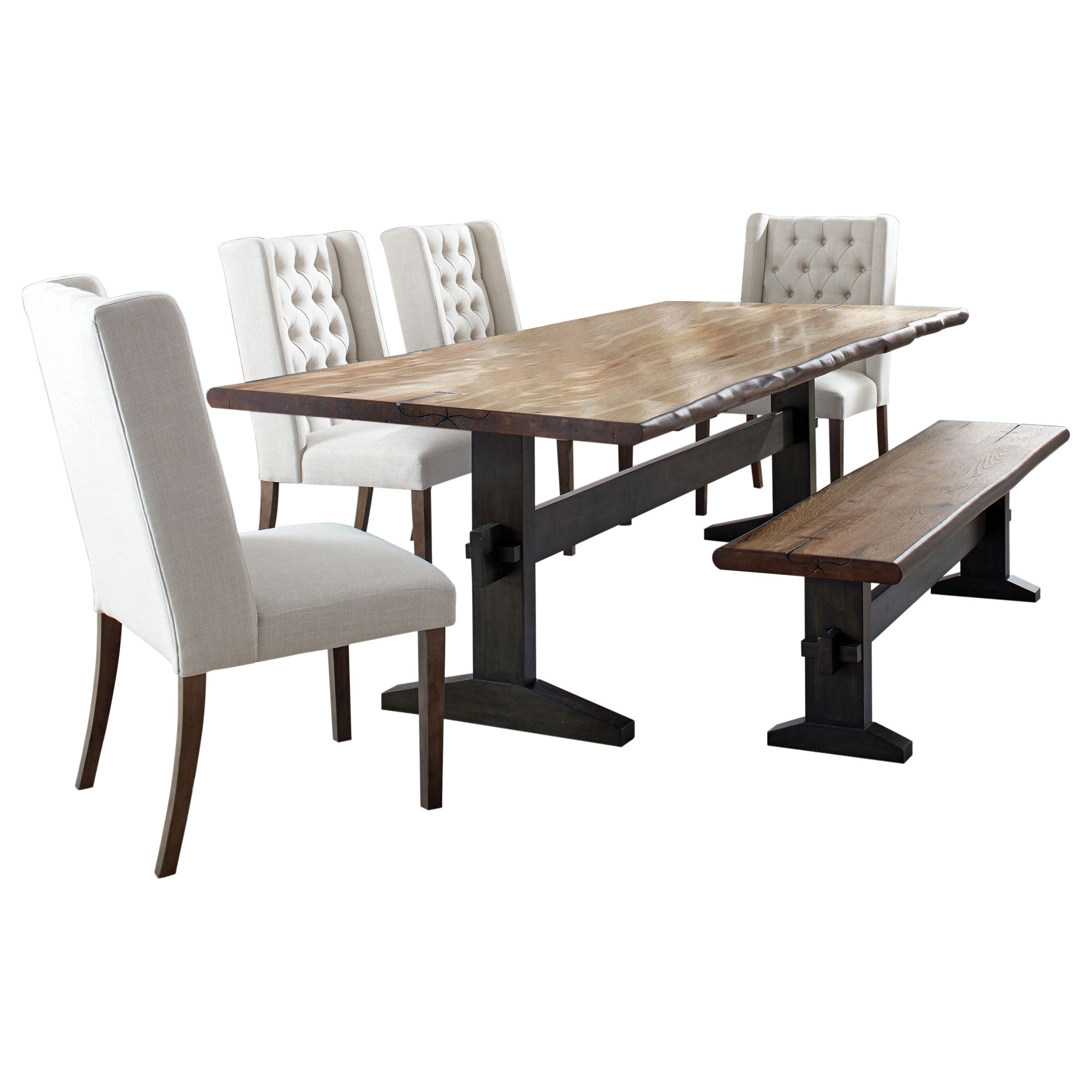 Bexley  Rectangular Live Edge Dining Table Set Honey