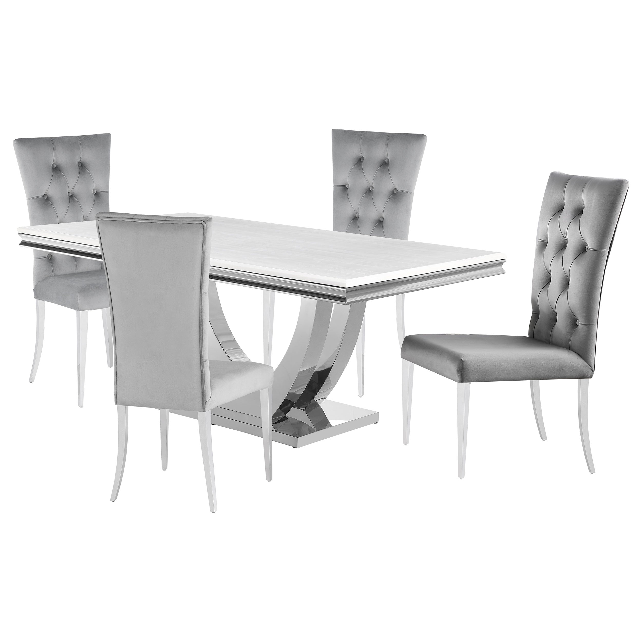 Kerwin  Rectangular Dining Table Set Grey and Chrome