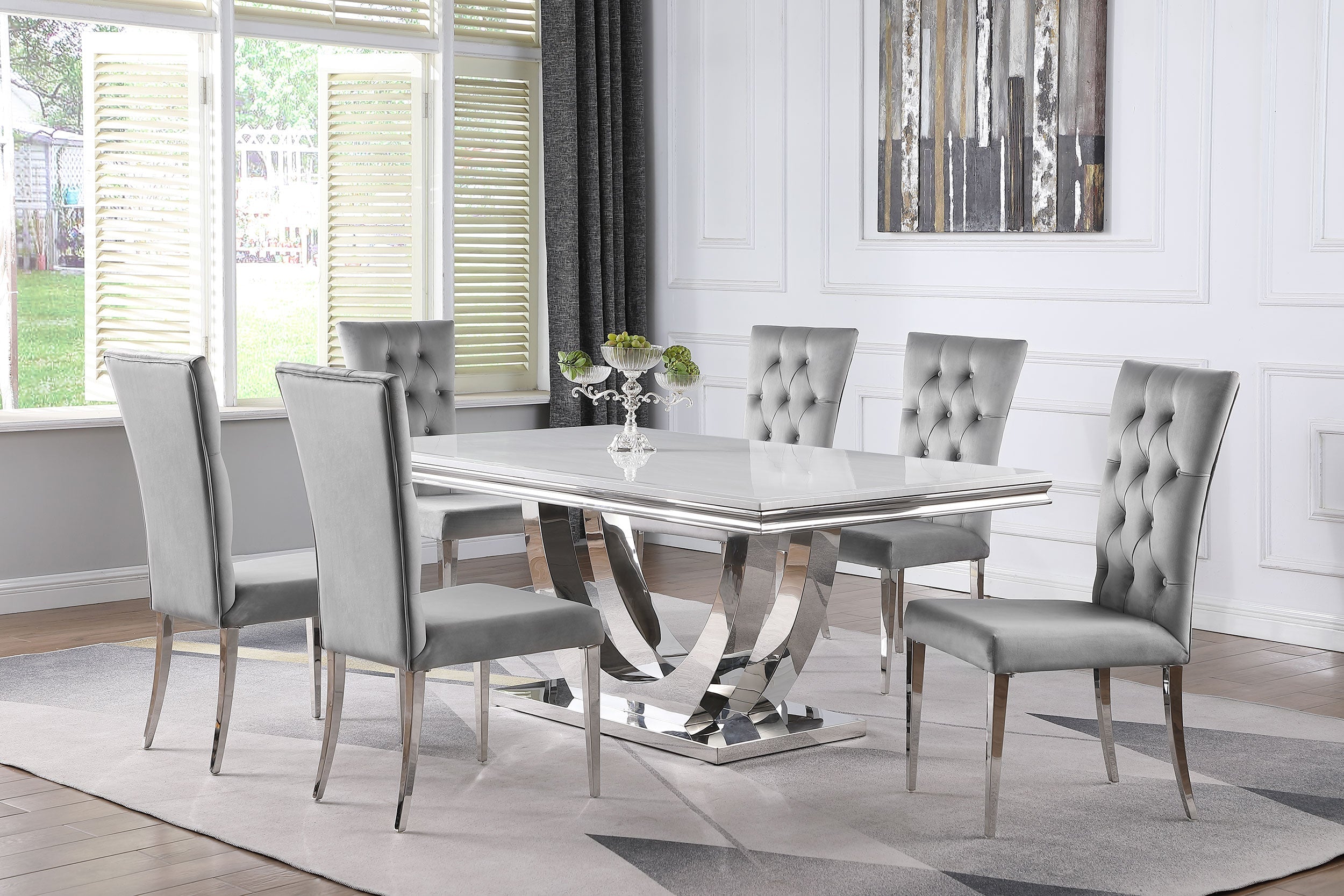 Kerwin  Rectangular Dining Table Set Grey and Chrome