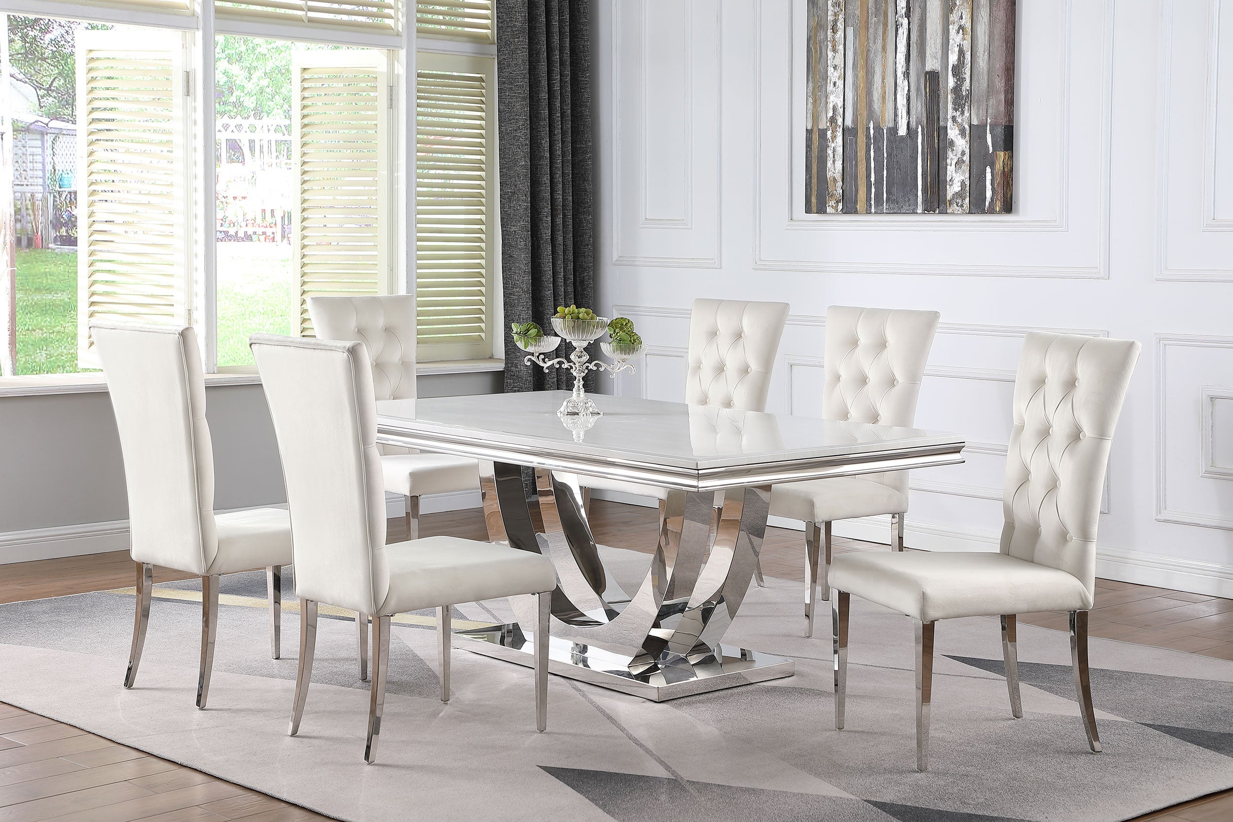 Kerwin  Rectangular Dining Table Set Grey and Chrome