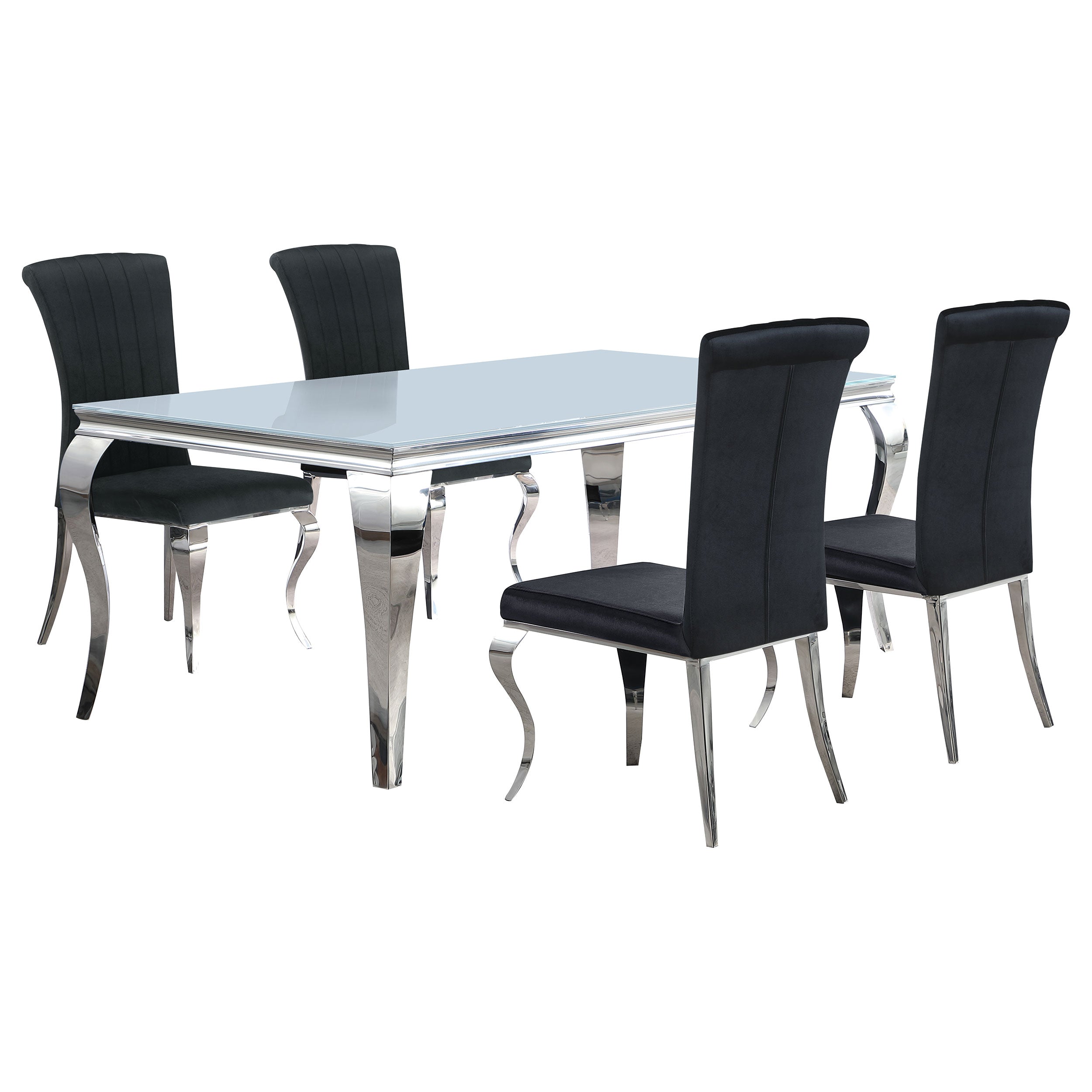 Carone  81-inch Rectangular White Glass Dining Set Black