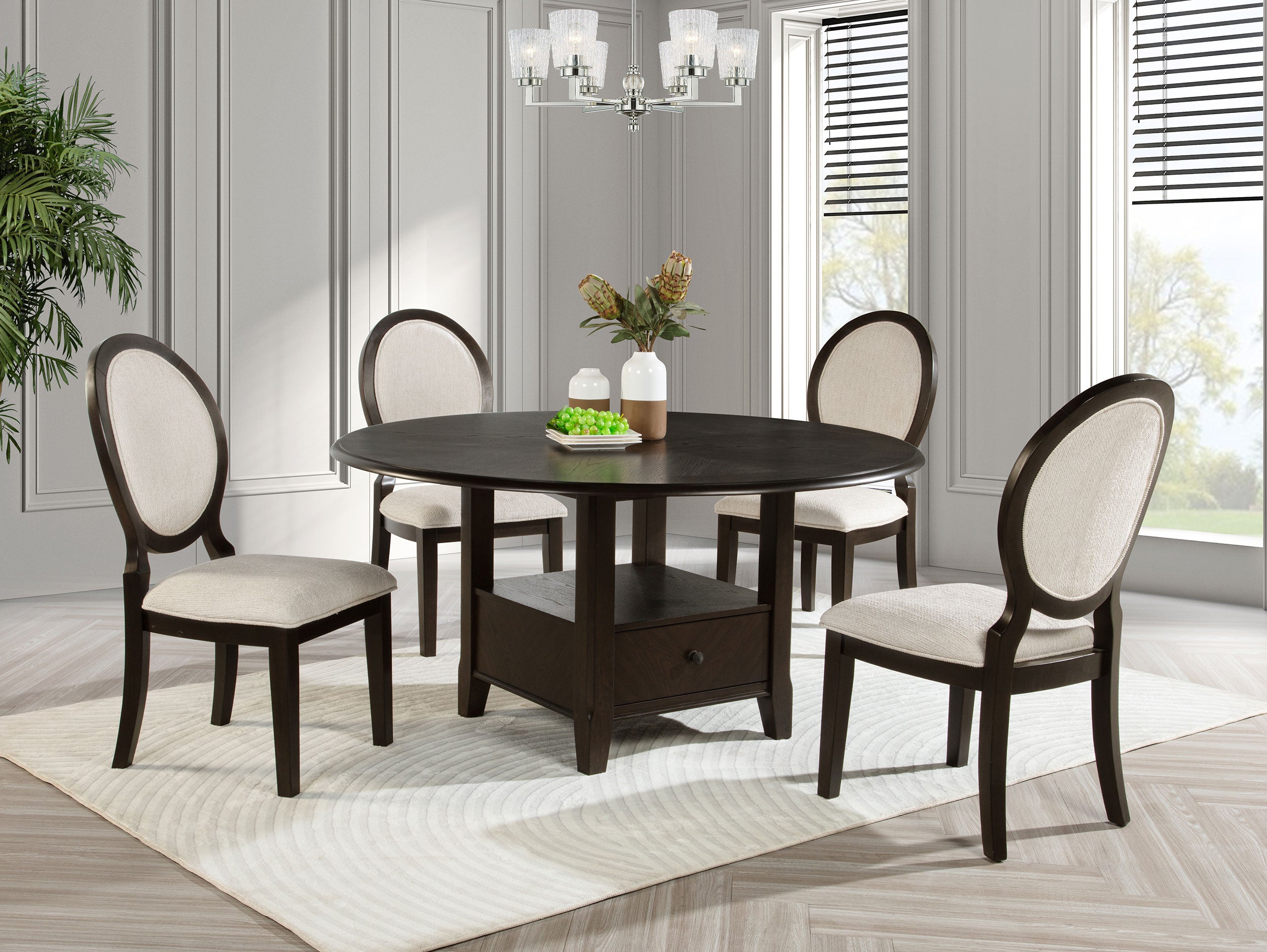 Twyla 60-inch Round Wood Dining Table Set Dark Cocoa