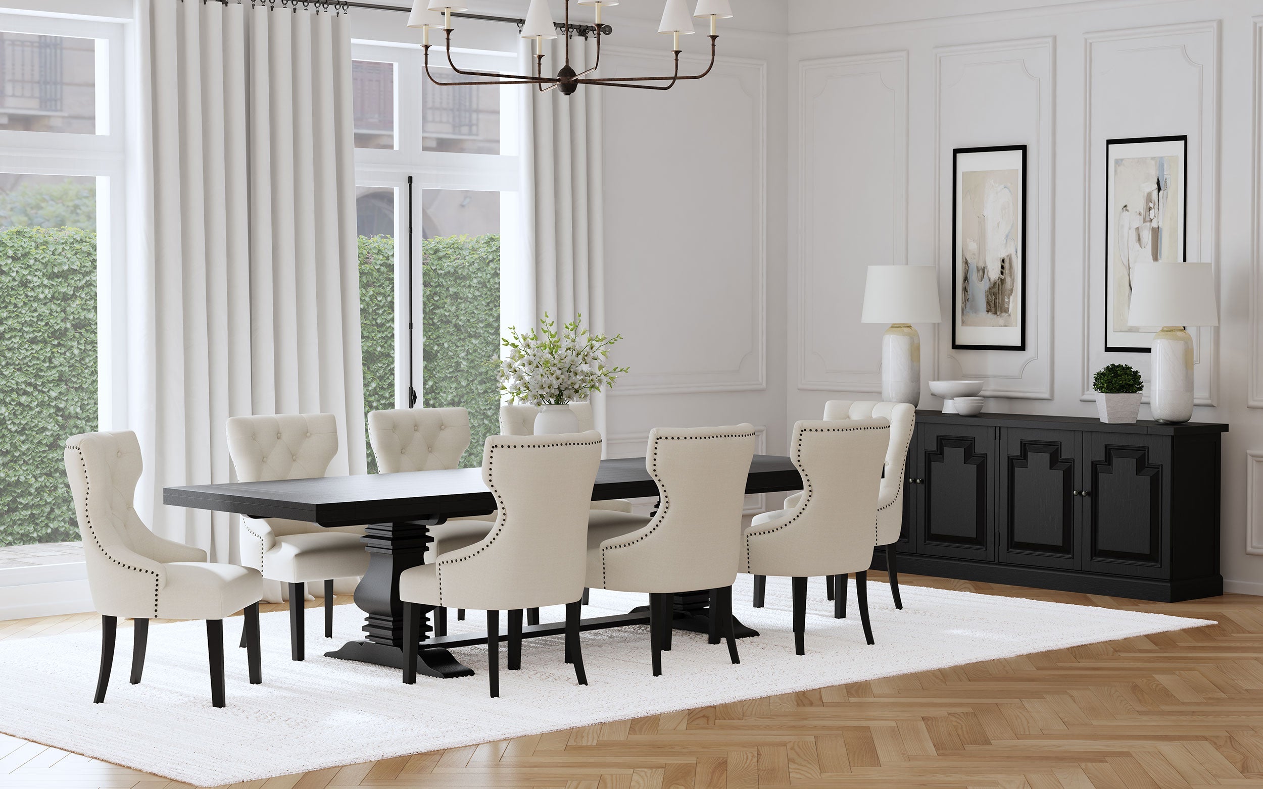 Florence  126-inch Extension Dining Table Set Beige
