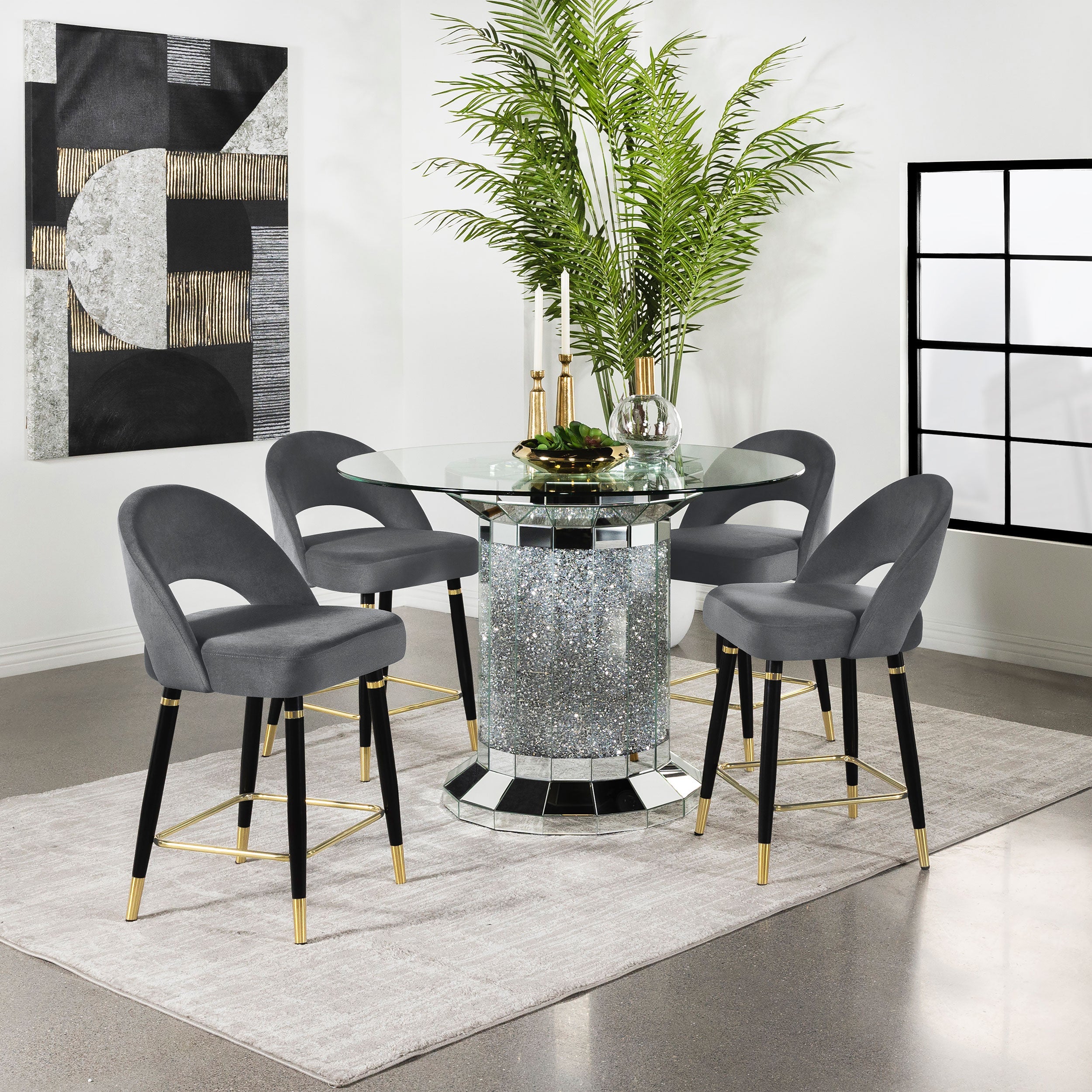 Ellie Mirrored Counter Height Dining Table Set Black
