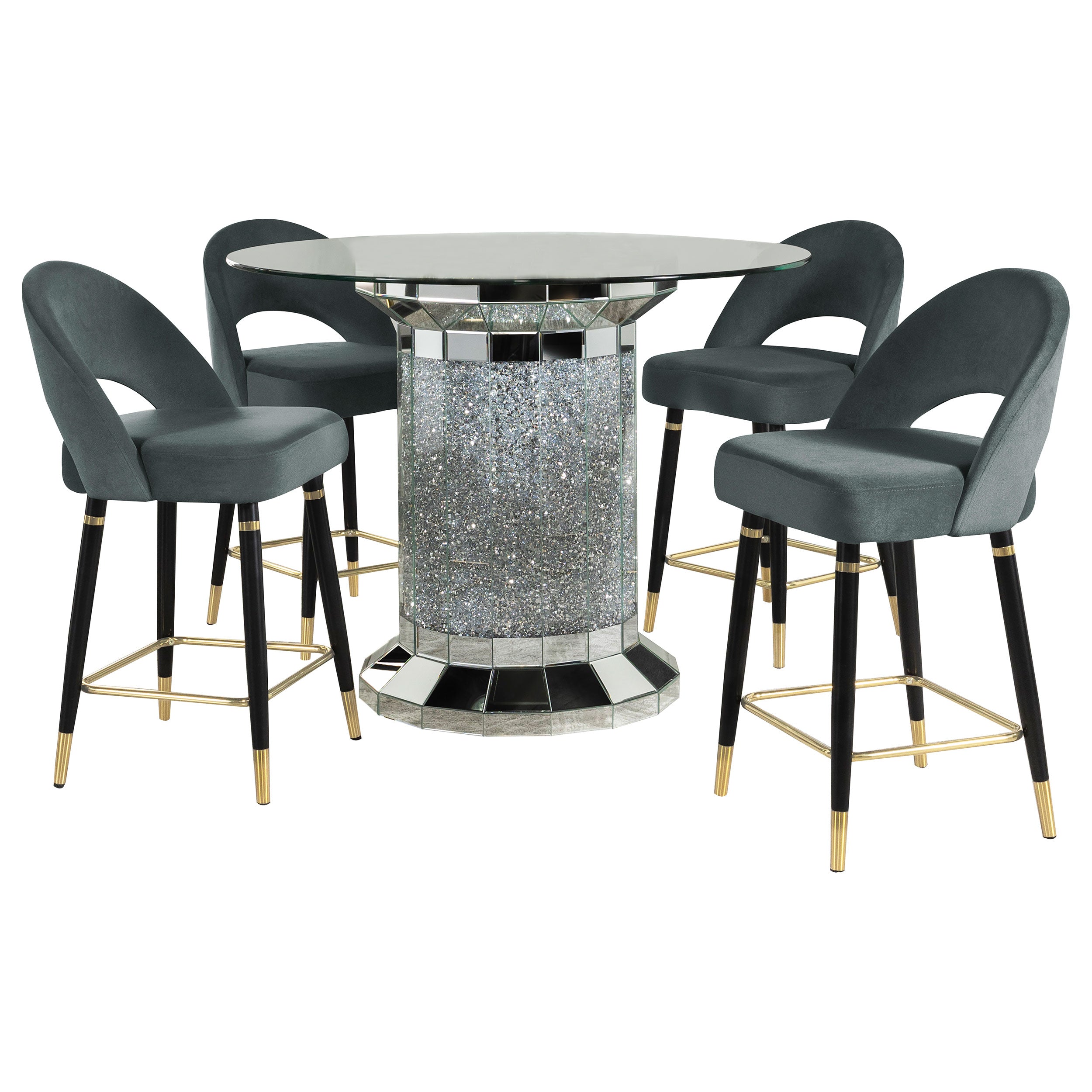 Ellie Mirrored Counter Height Dining Table Set Black