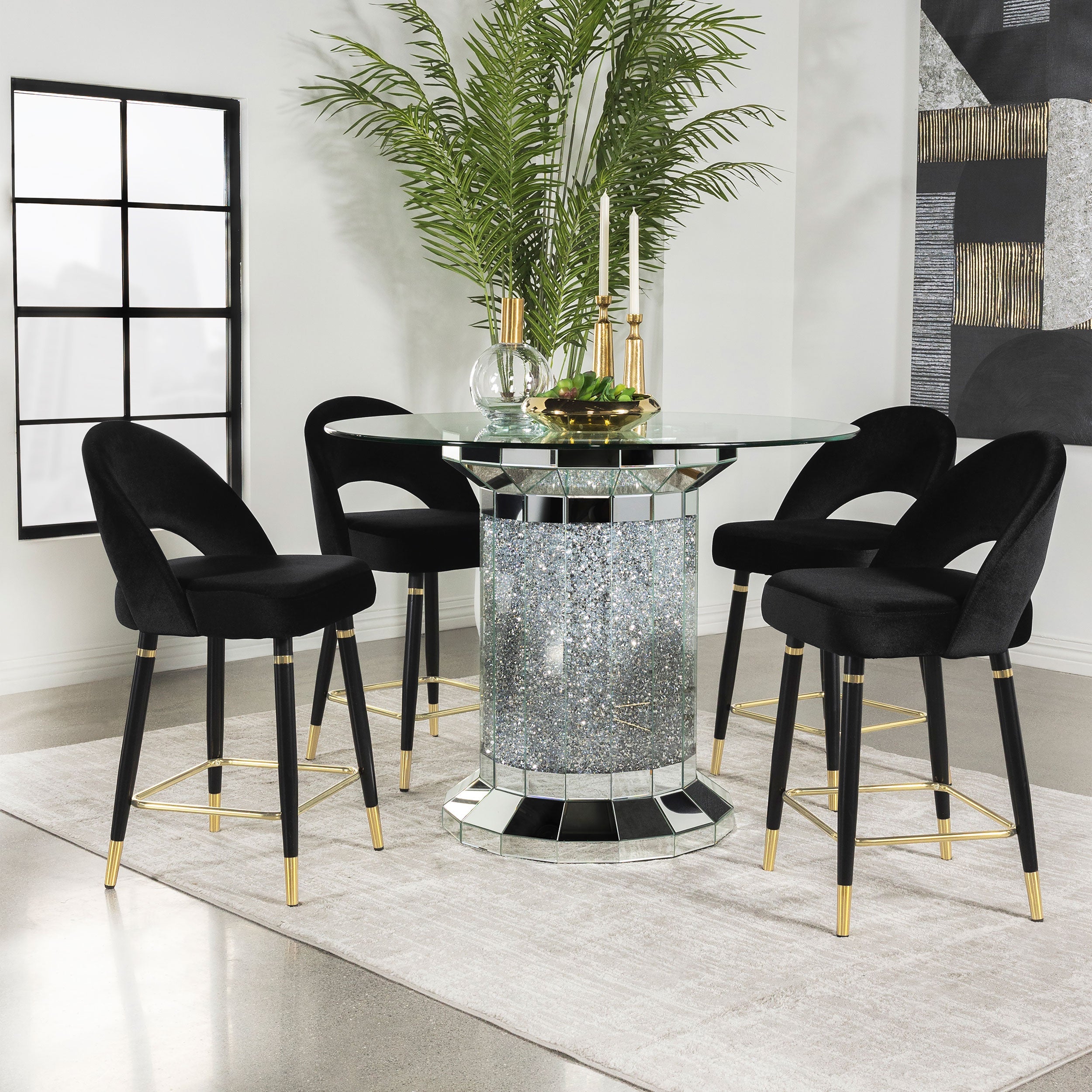 Ellie Mirrored Counter Height Dining Table Set Black