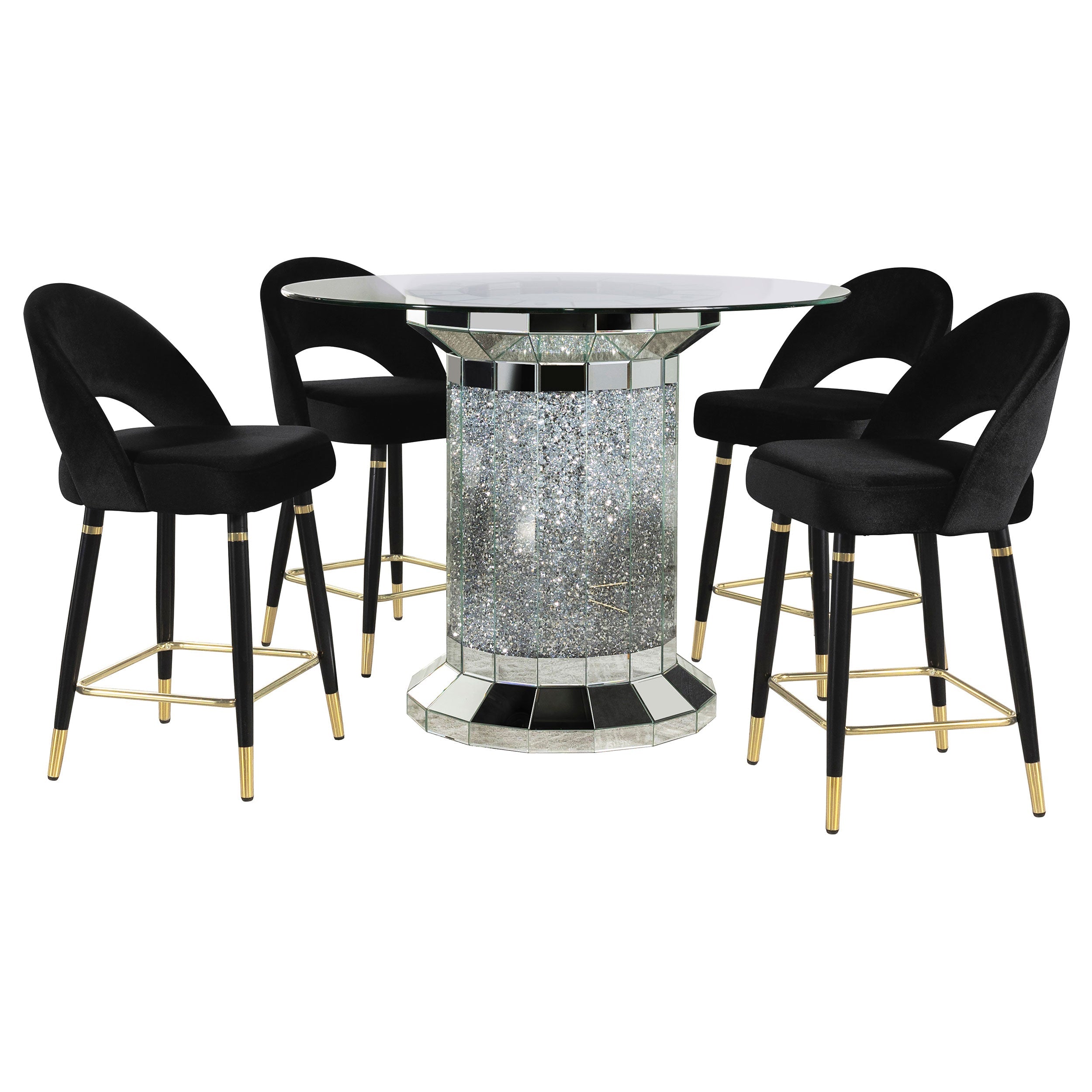 Ellie Mirrored Counter Height Dining Table Set Black