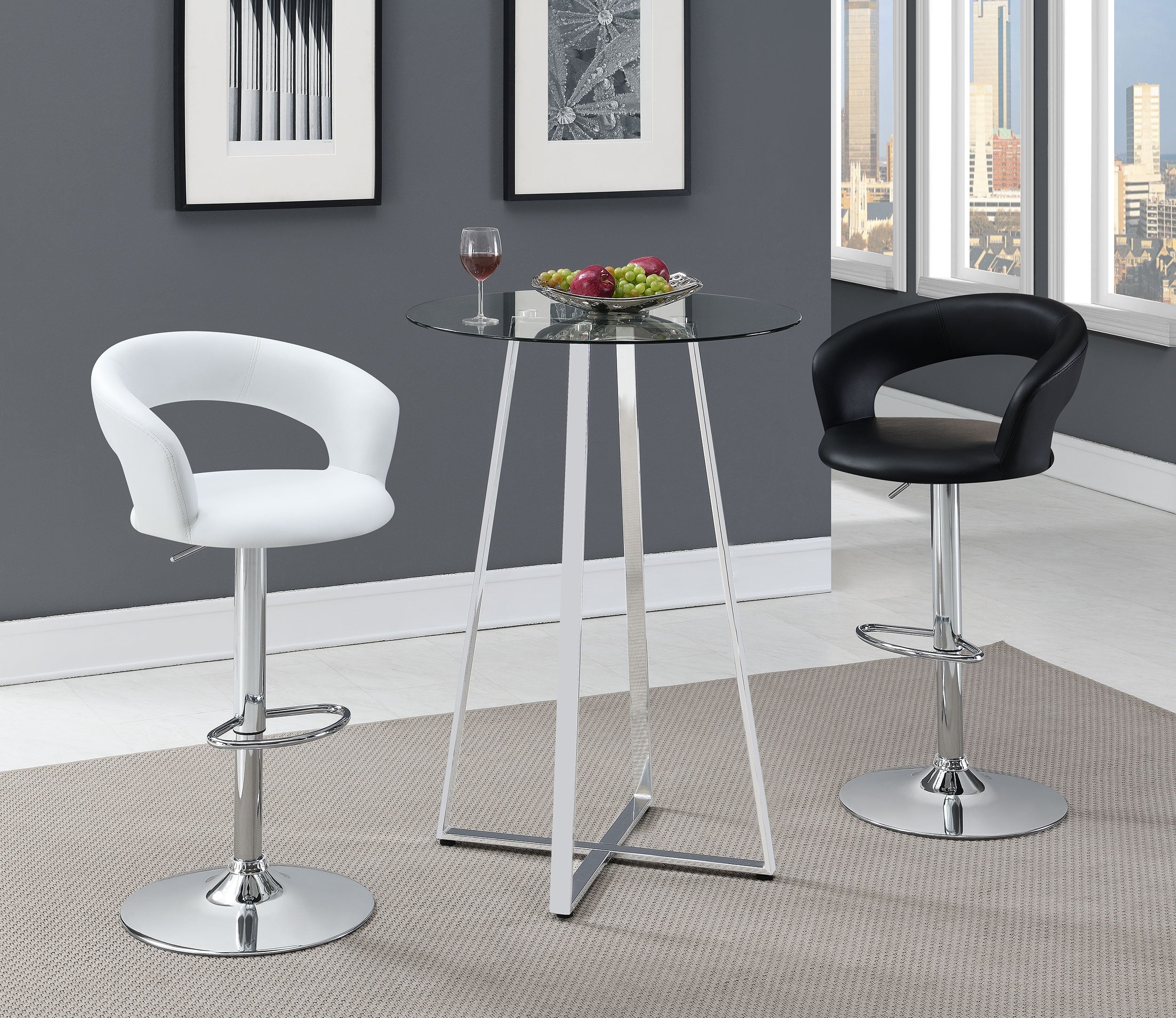 Barraza 29-inch Adjustable Height Bar Stool Black / White and Chrome