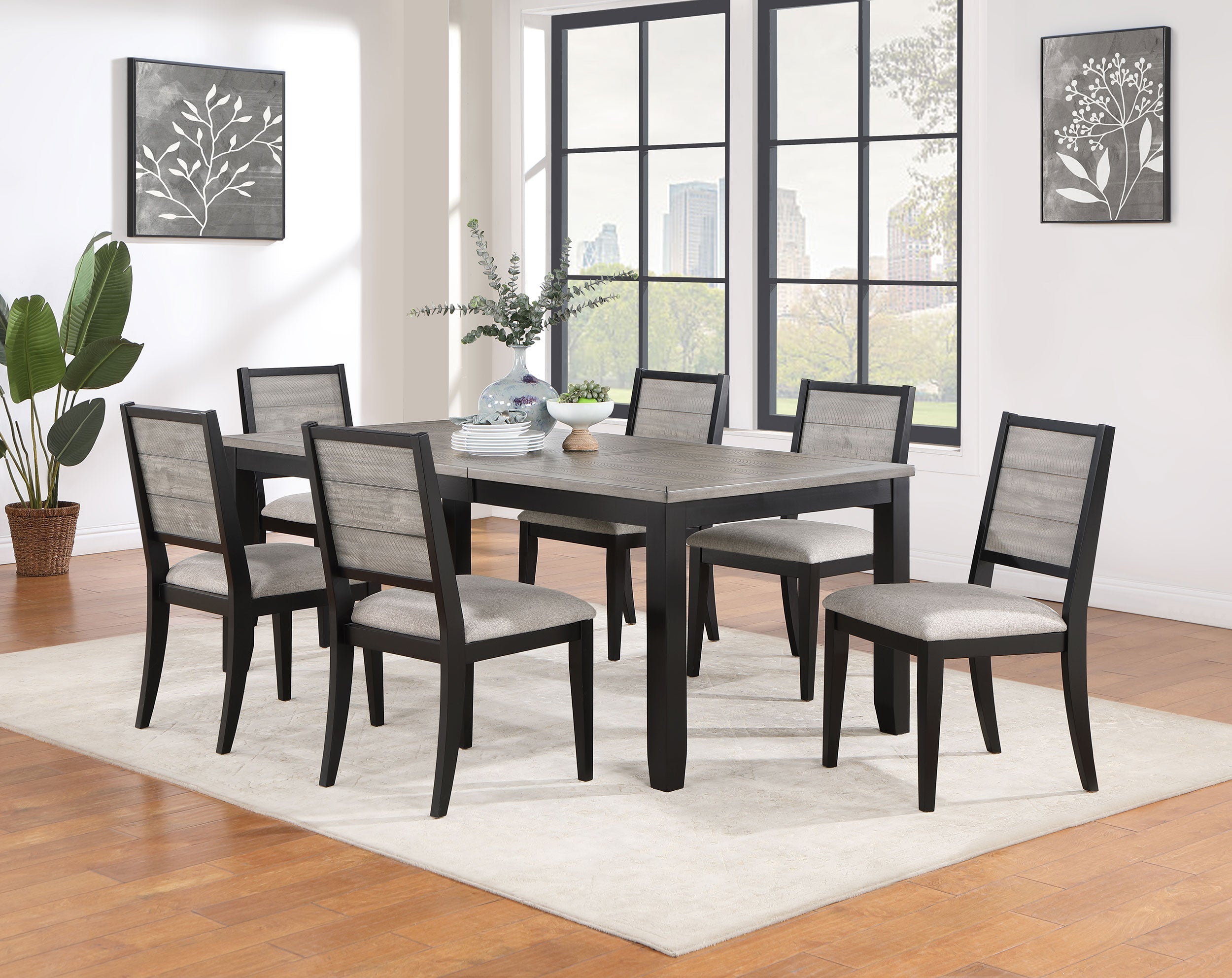 Elodie Rectangular Extension Leaf Dining Set Black