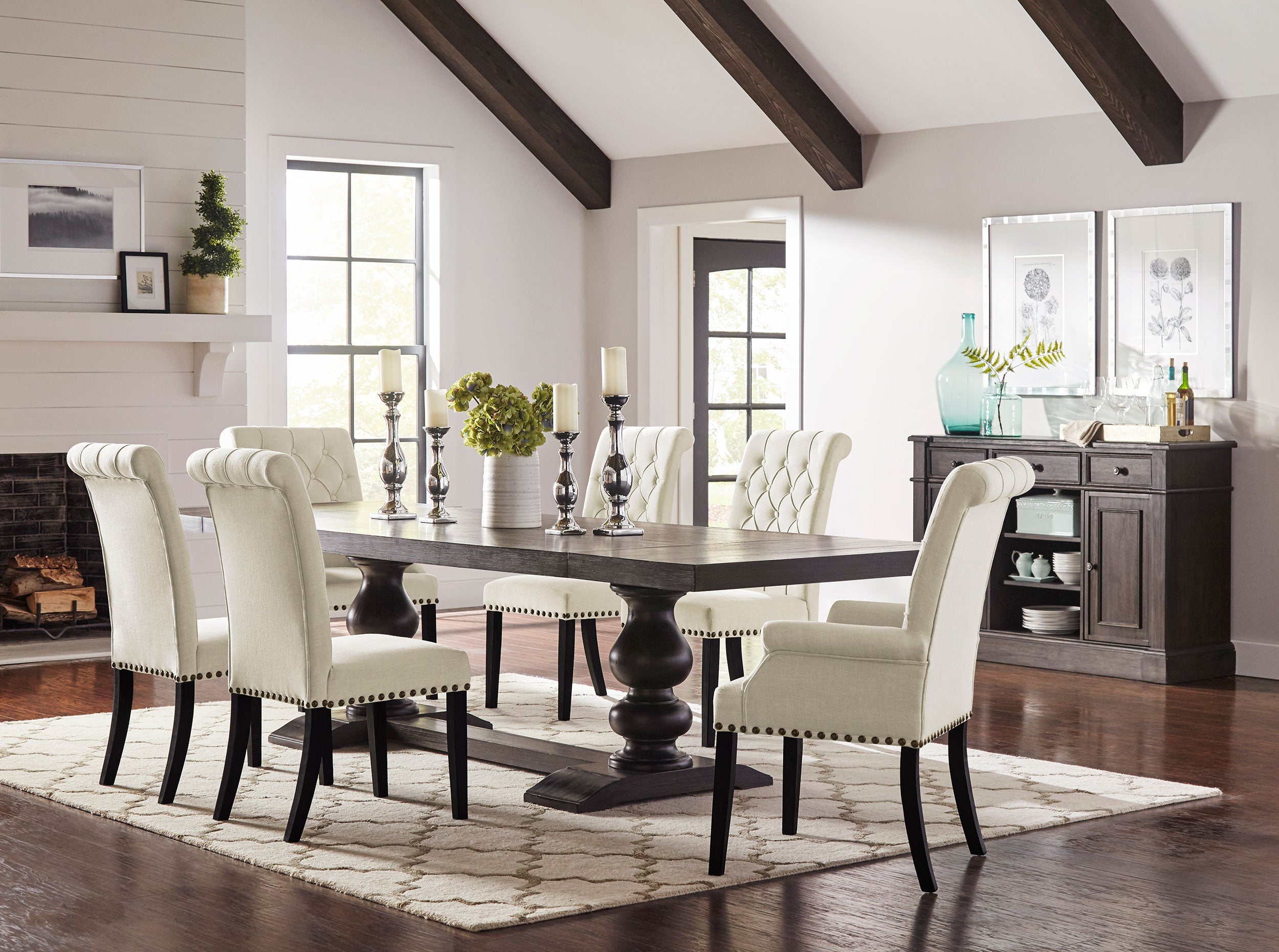 Phelps  Rectangular Dining Table Set Distressed Noir