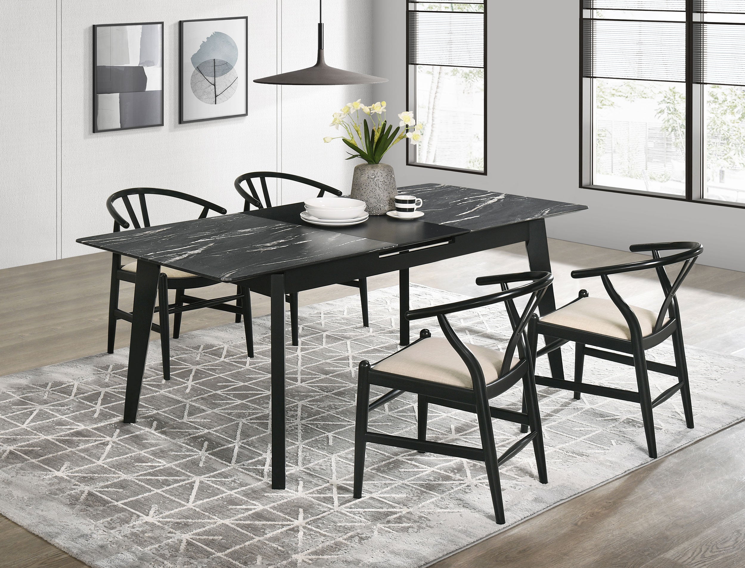 Crestmont Extension Leaf Dining Table Set Black