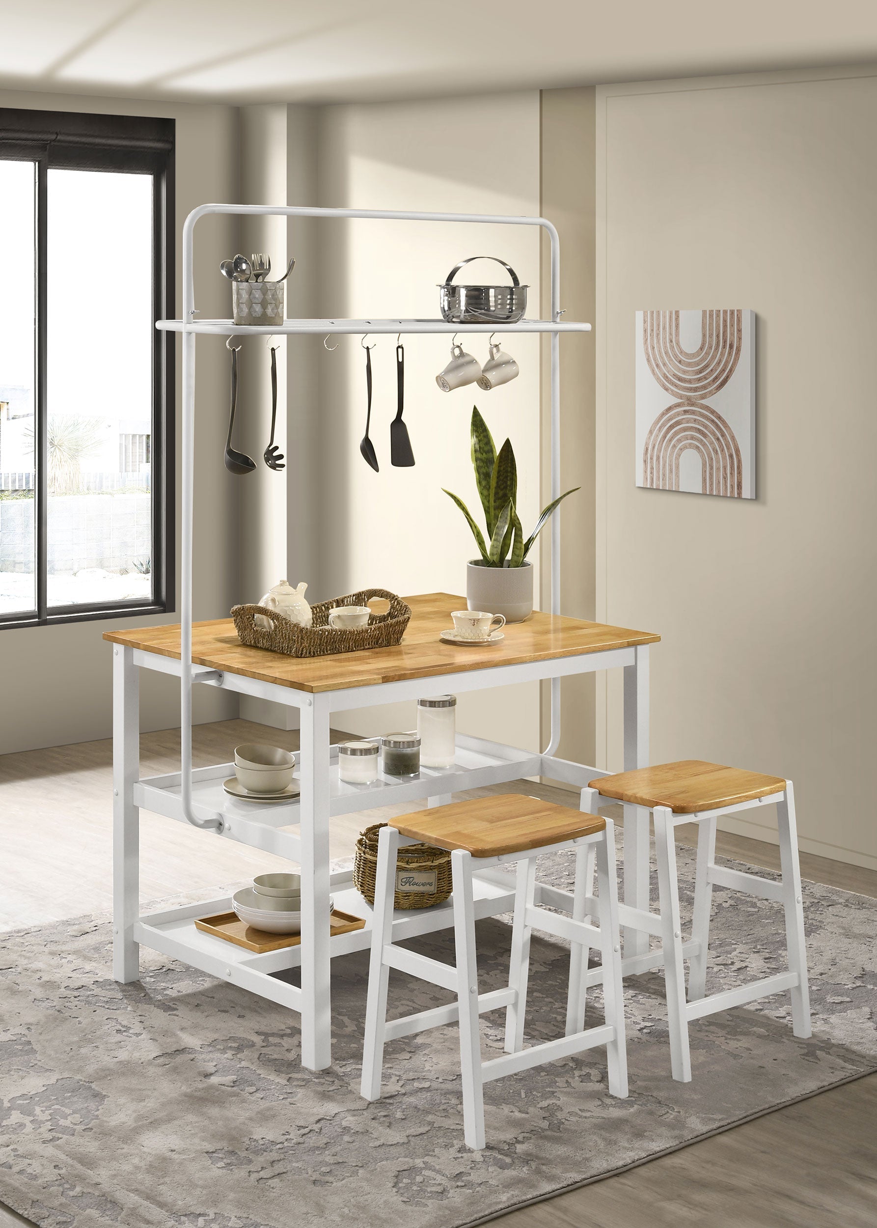 Edgeworth Kitchen Island Counter Table Set White
