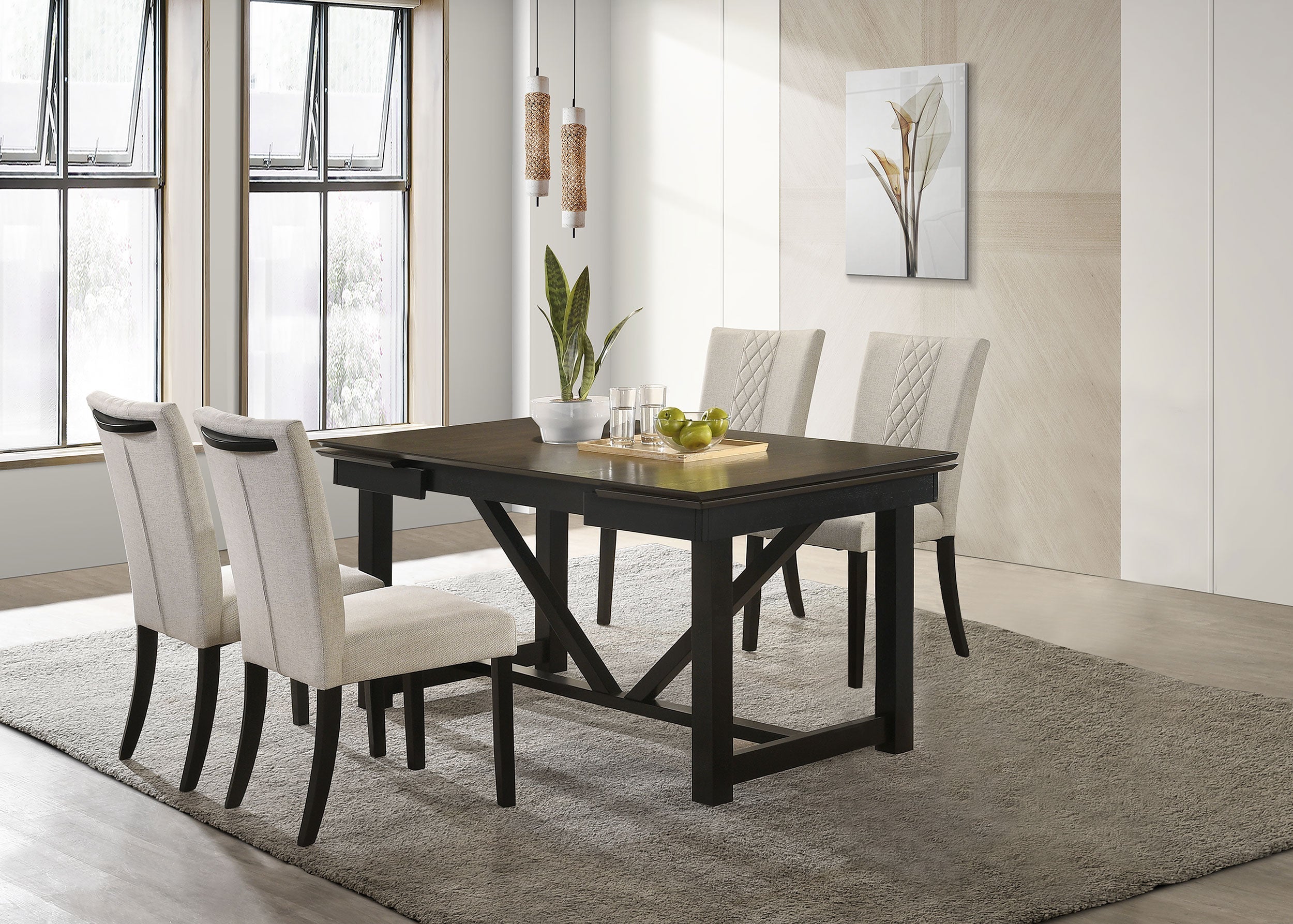 Malia  Refractory Extension Leaf Dining Table Set Oak