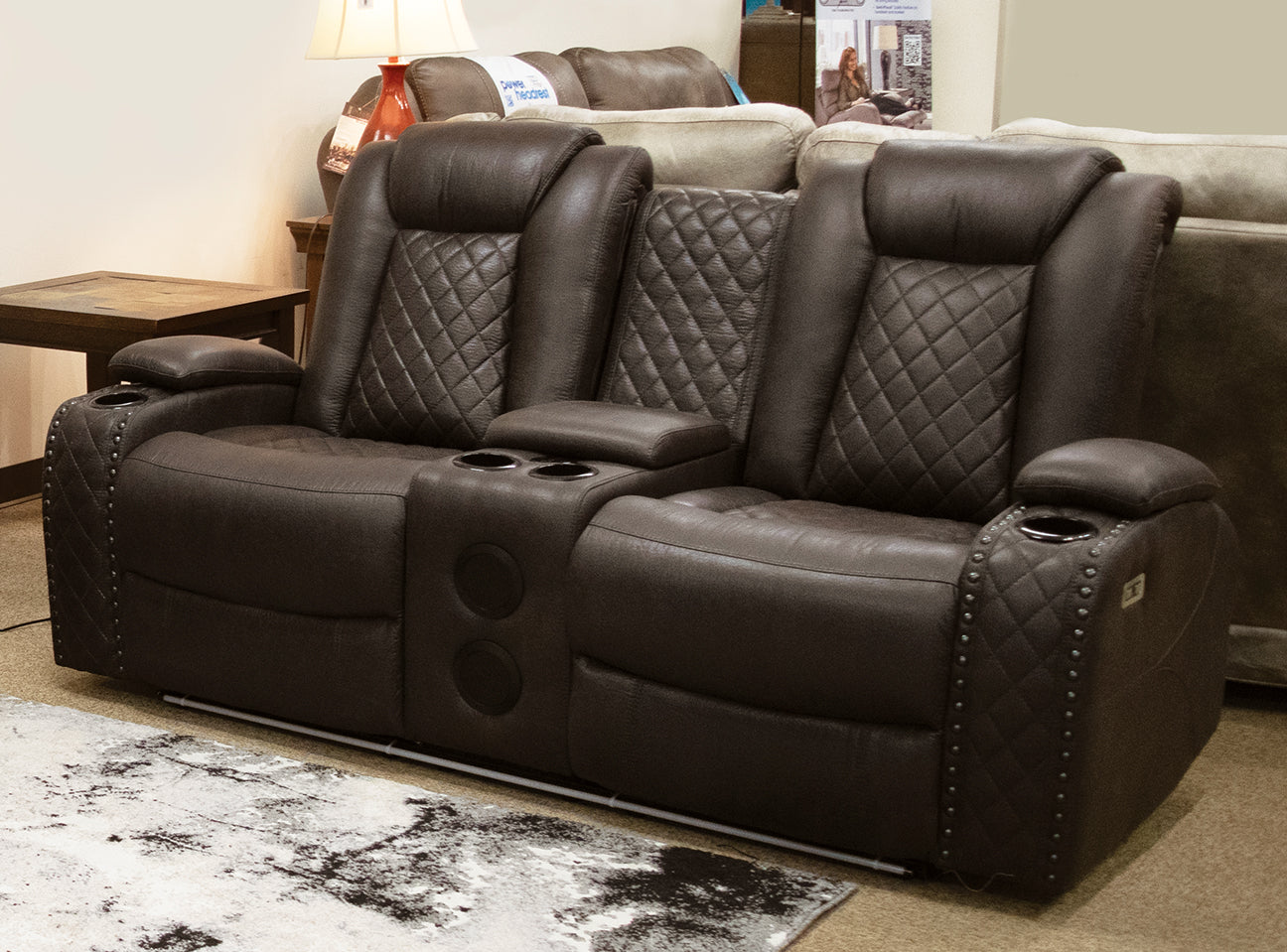 Omega Brown Power Reclining Sofa and Loveseat Set P2