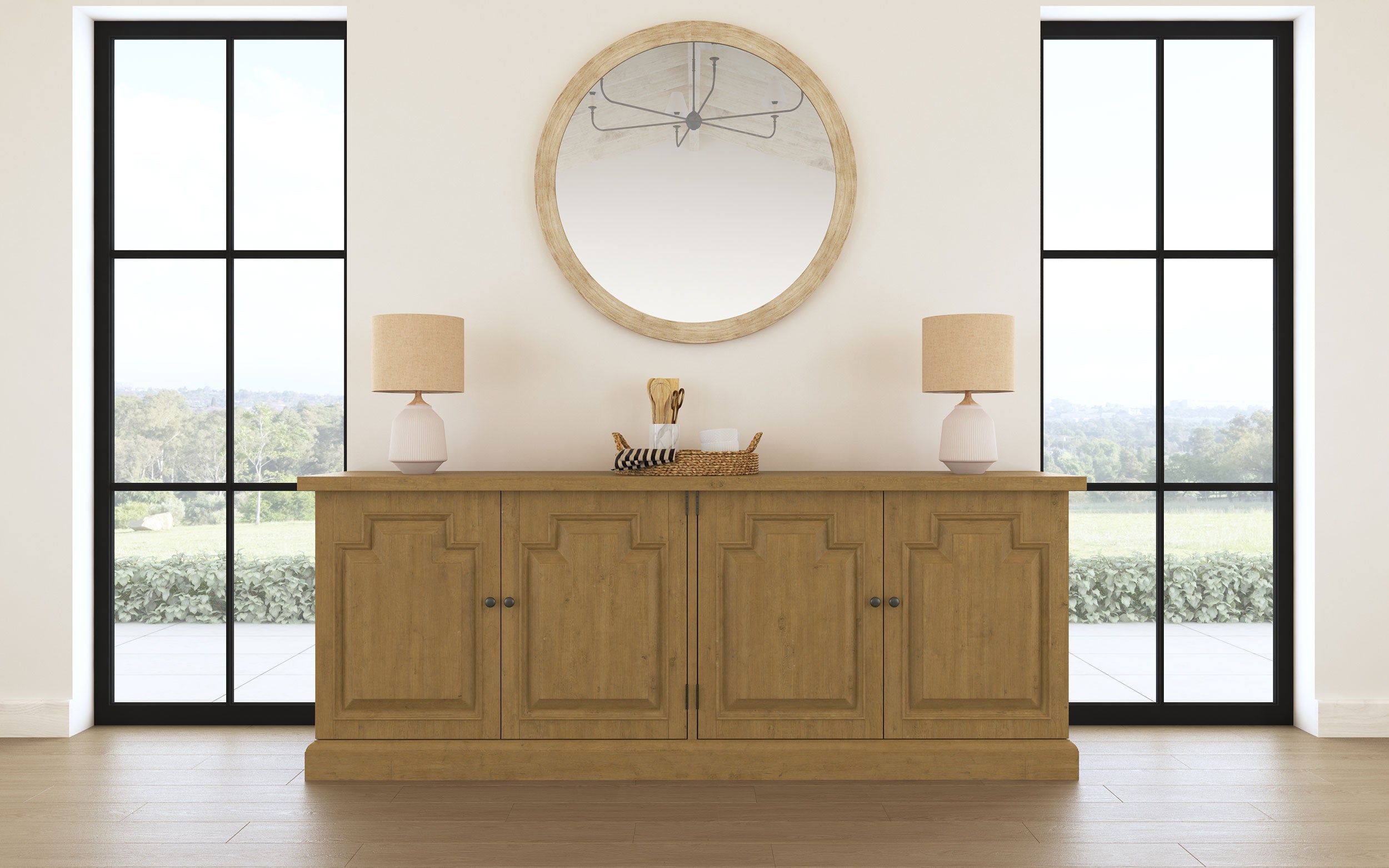 Florence 4-door Dining Sideboard Buffet Cabinet Rustic Honey