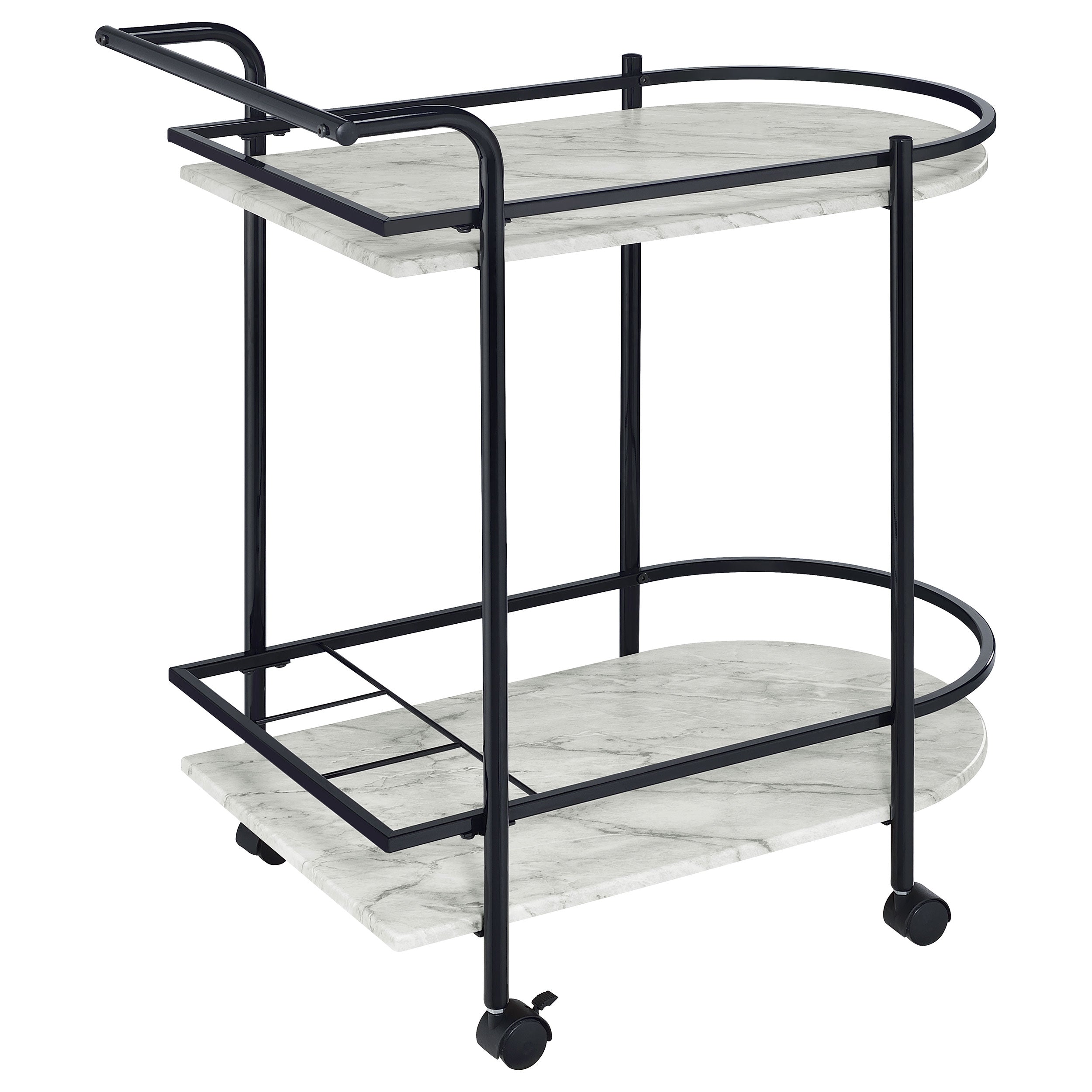 Desiree 2-tier Faux Marble Shelf Metal Bar Cart Black