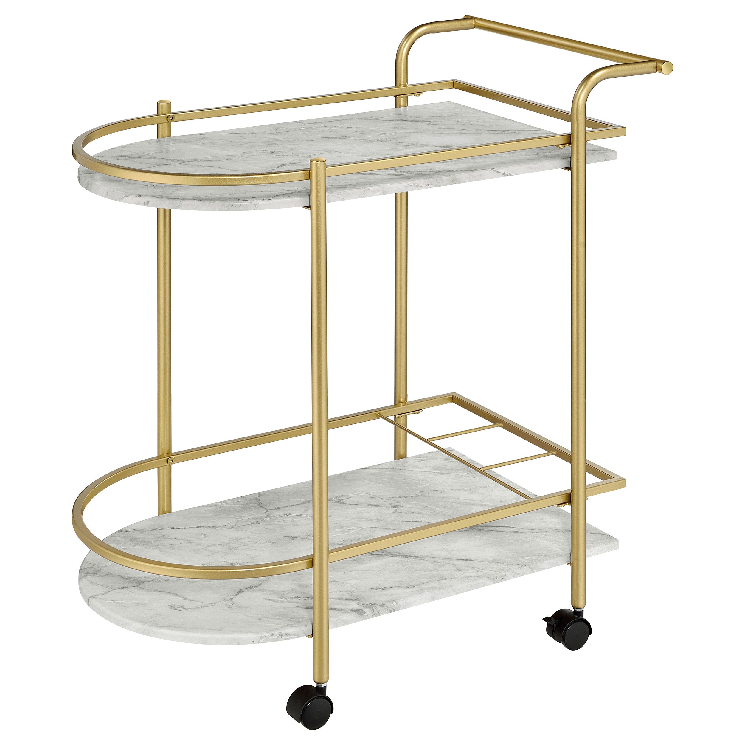 Desiree 2-tier Faux Marble Shelf Metal Bar Cart Black