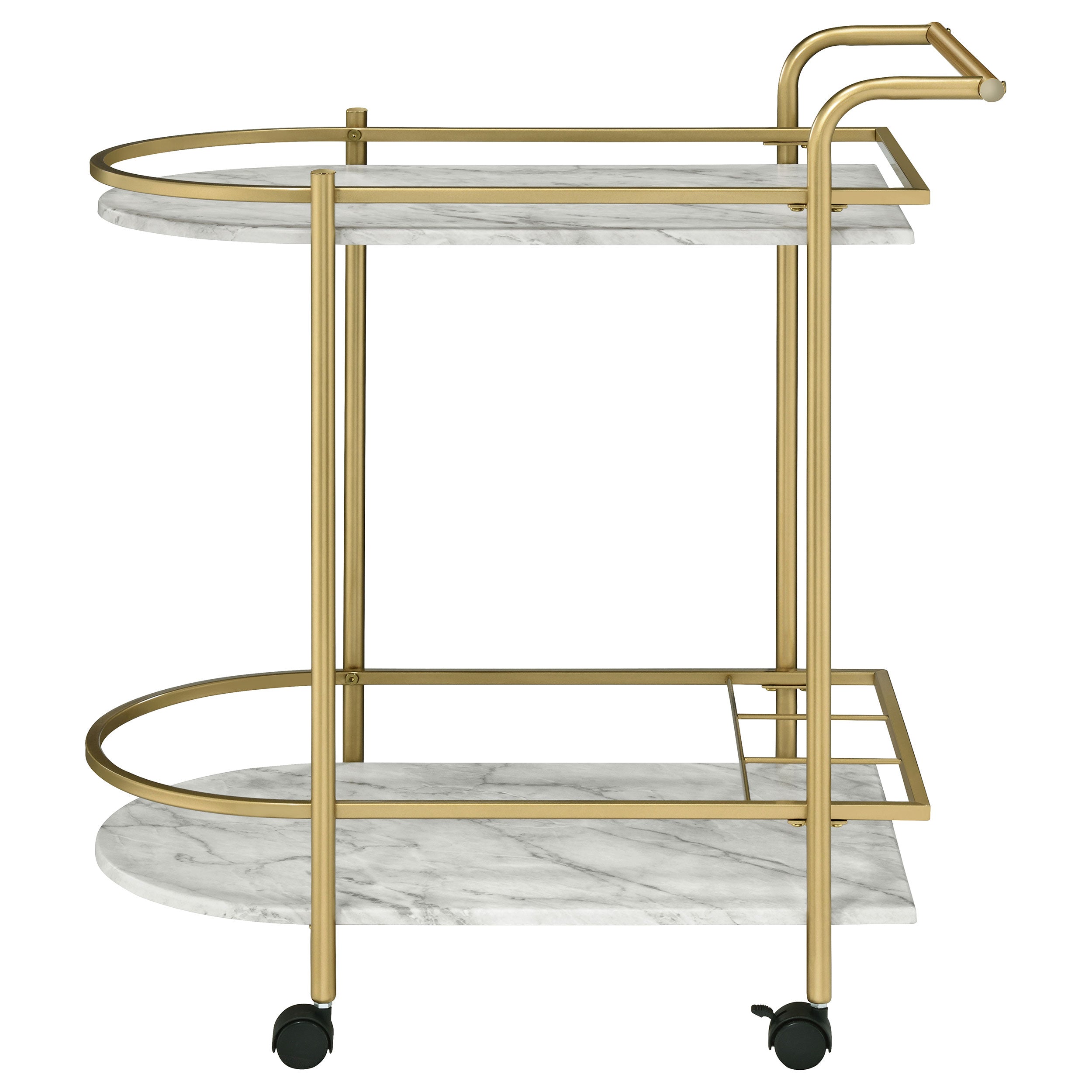 Desiree 2-tier Faux Marble Shelf Metal Bar Cart Black