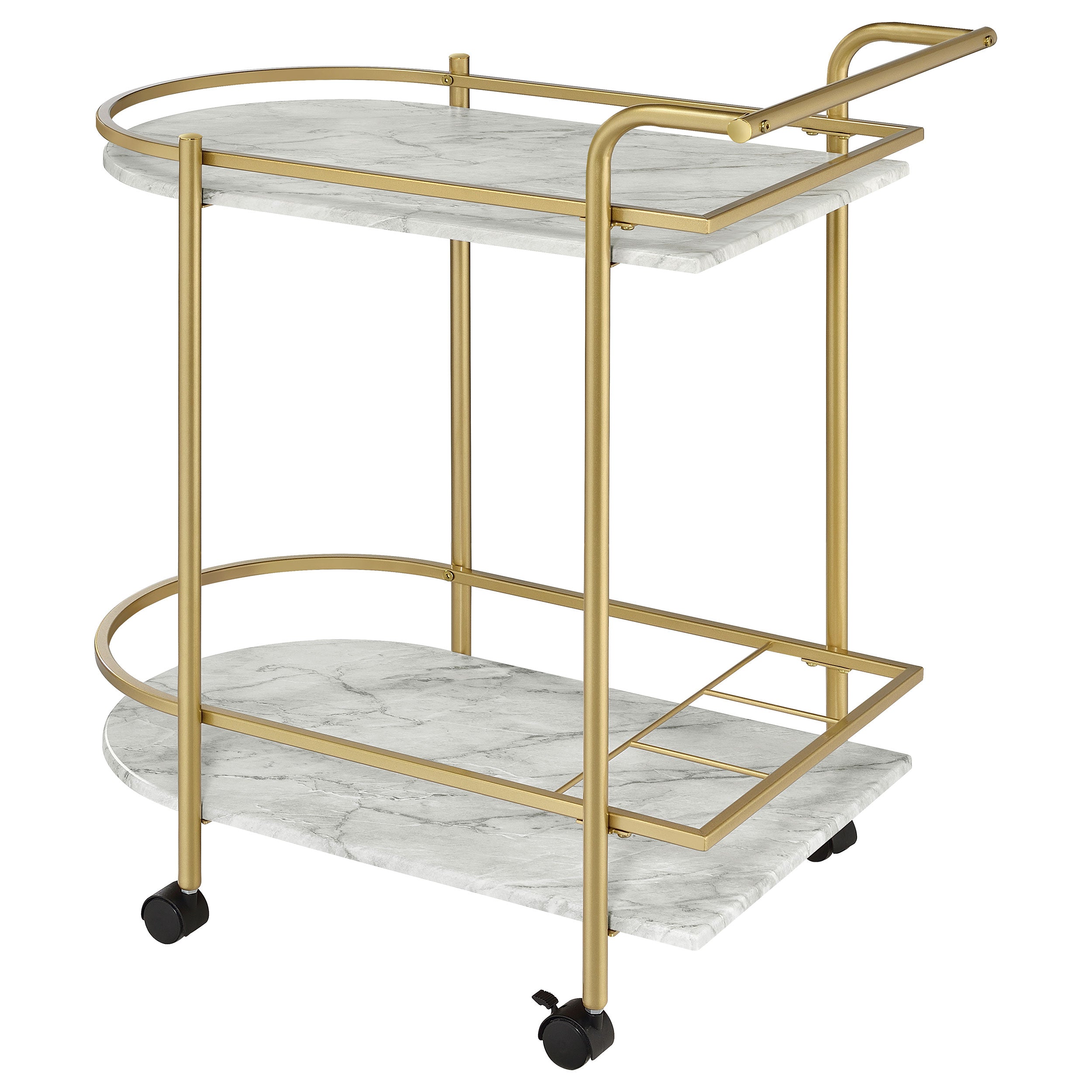 Desiree 2-tier Faux Marble Shelf Metal Bar Cart Black