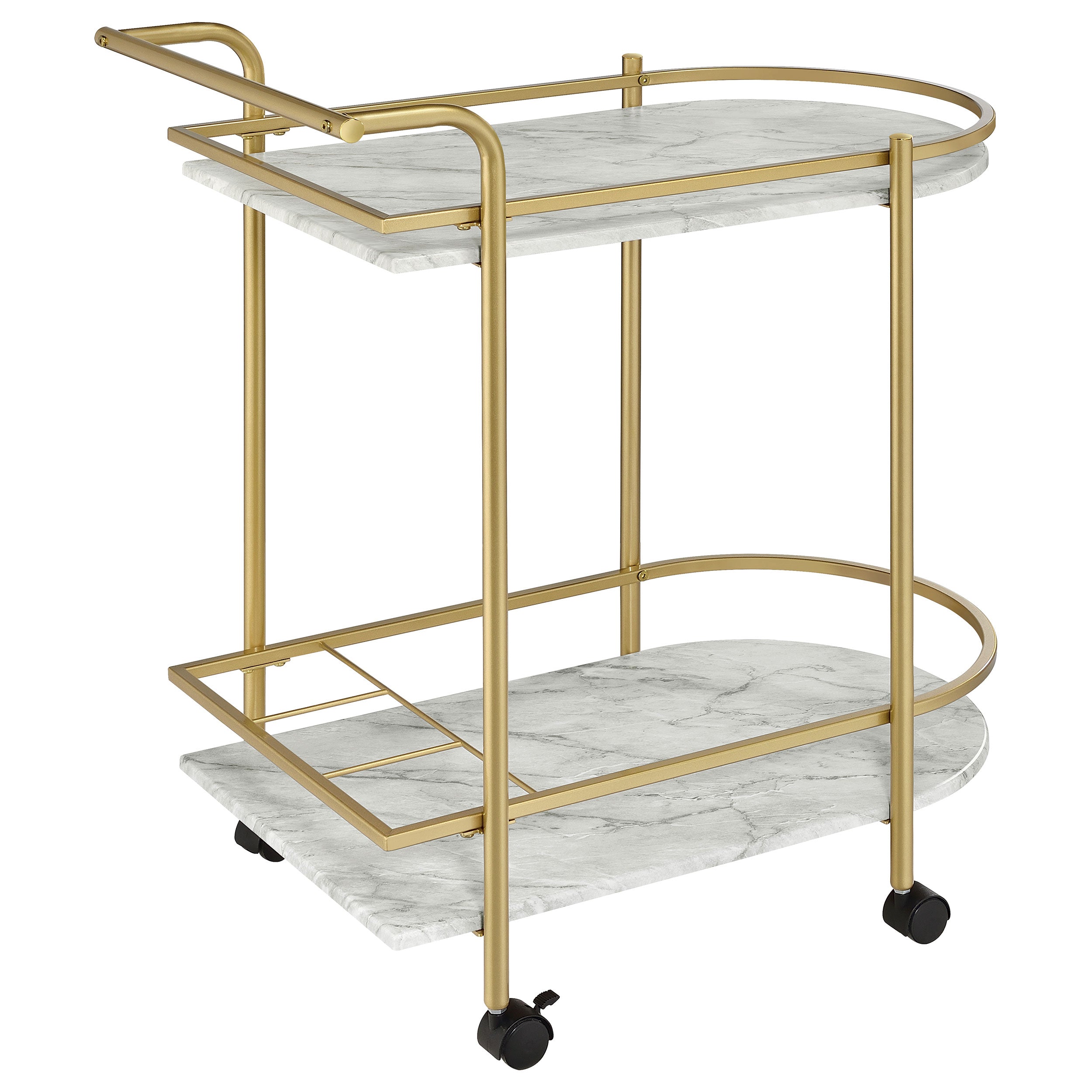 Desiree 2-tier Faux Marble Shelf Metal Bar Cart Black