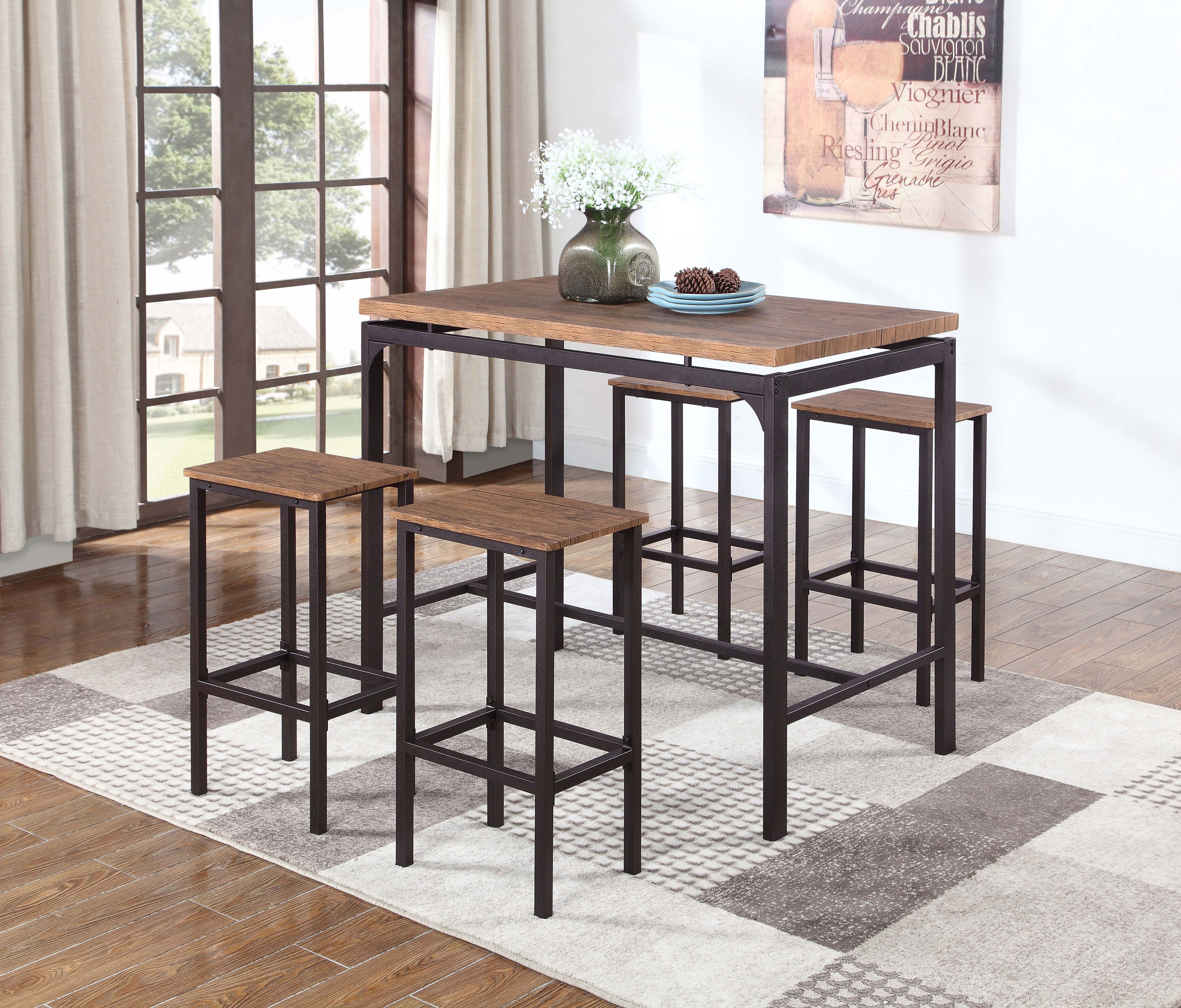 Santana Pub Height Bar Table Set Weathered Chestnut
