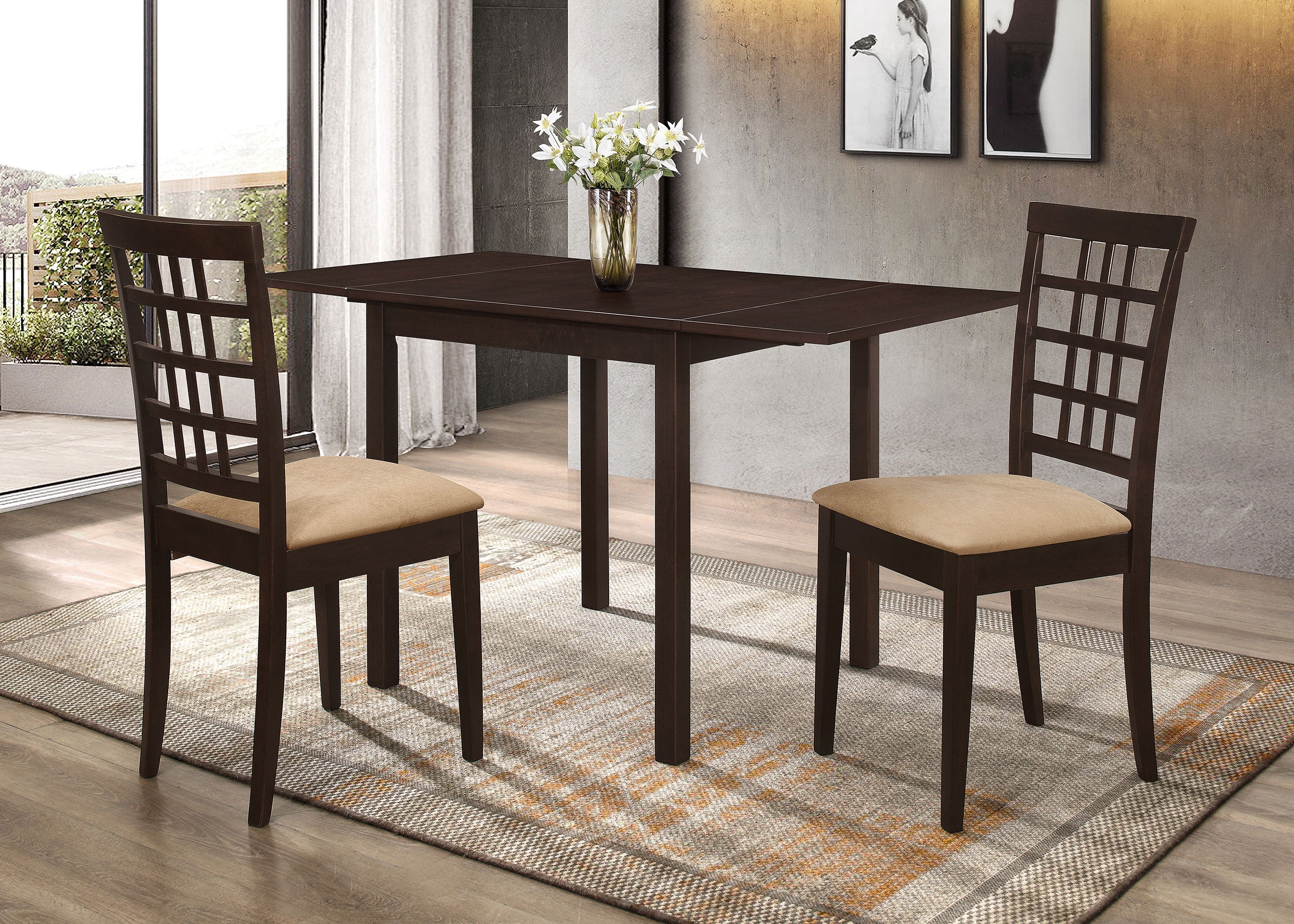 Kelso  Drop Leaf Dining Table Set Cappuccino and Tan