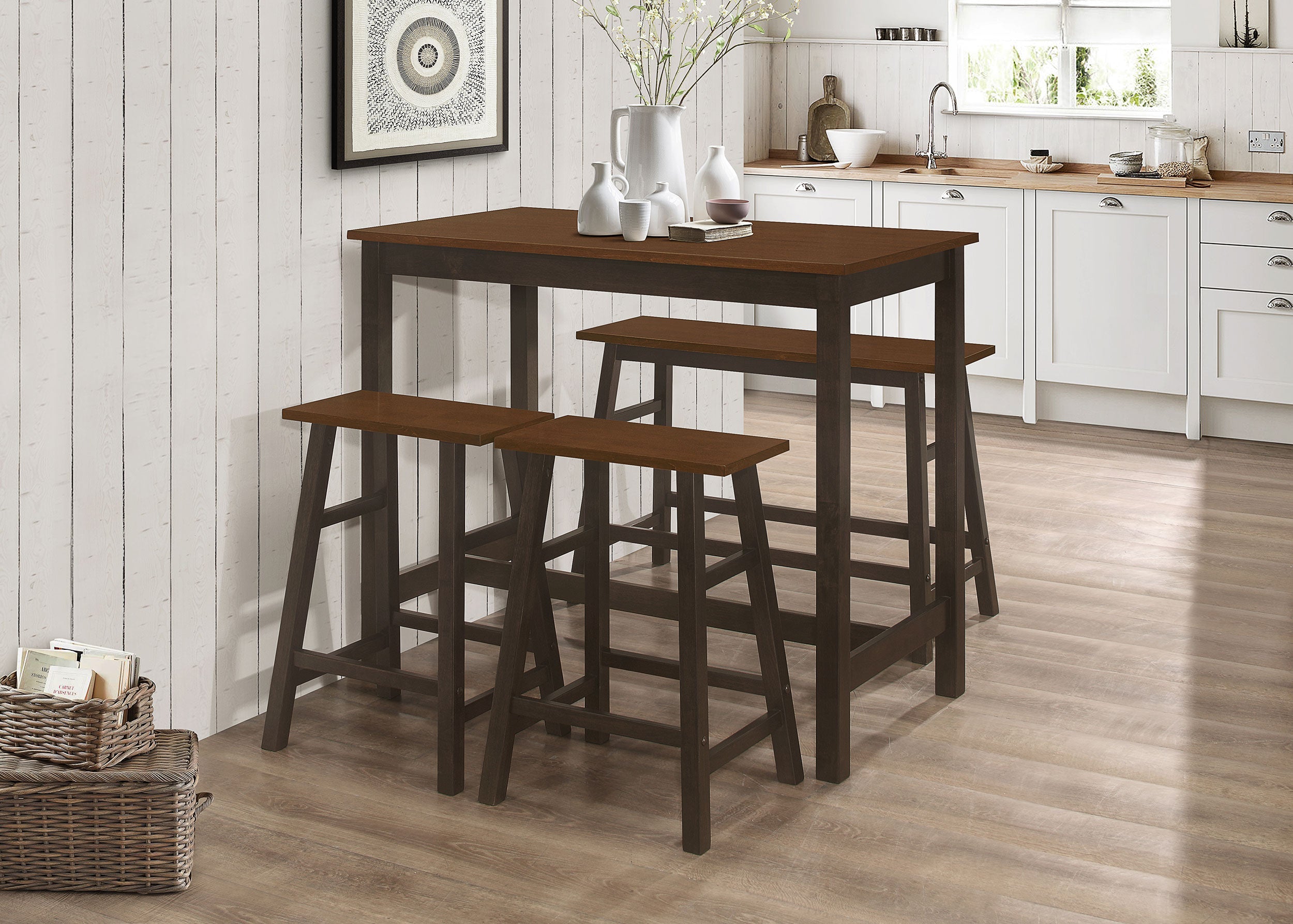 Connie Counter Height Set Chestnut and Dark Brown