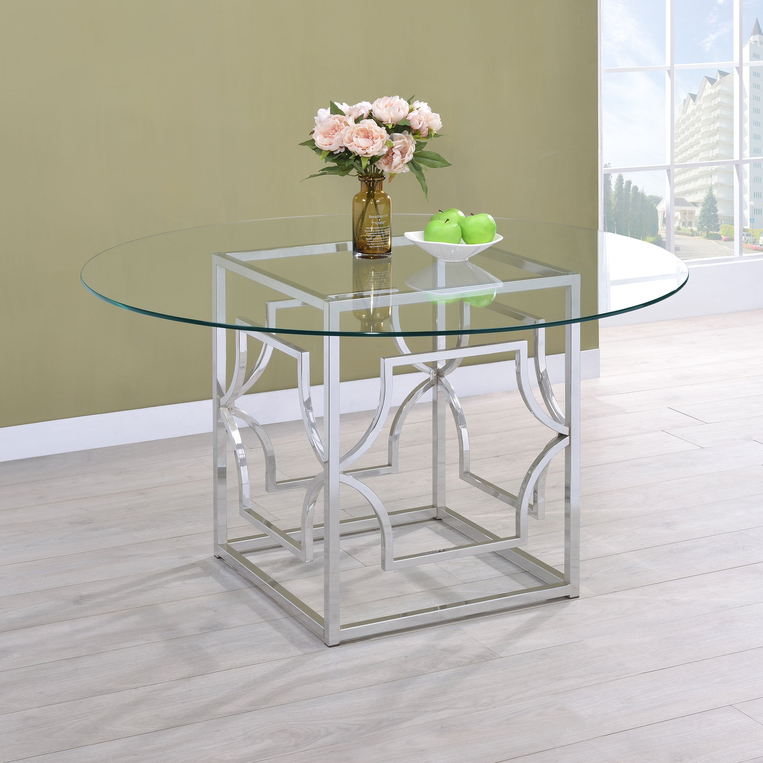 Starlight Round 54-inch Glass Top Metal Dining Table Brass
