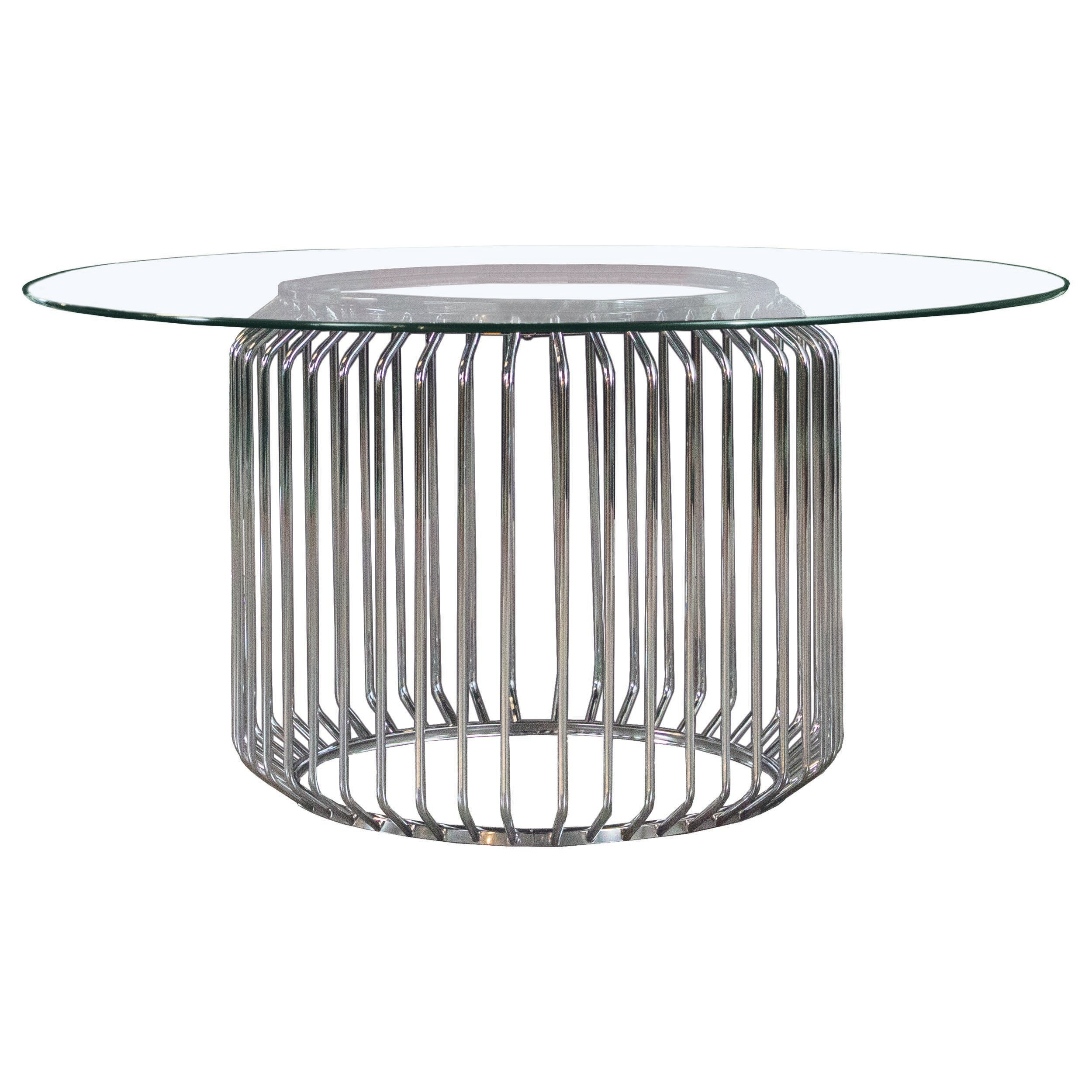 Veena  Round Glass Top Dining Table Set Chrome