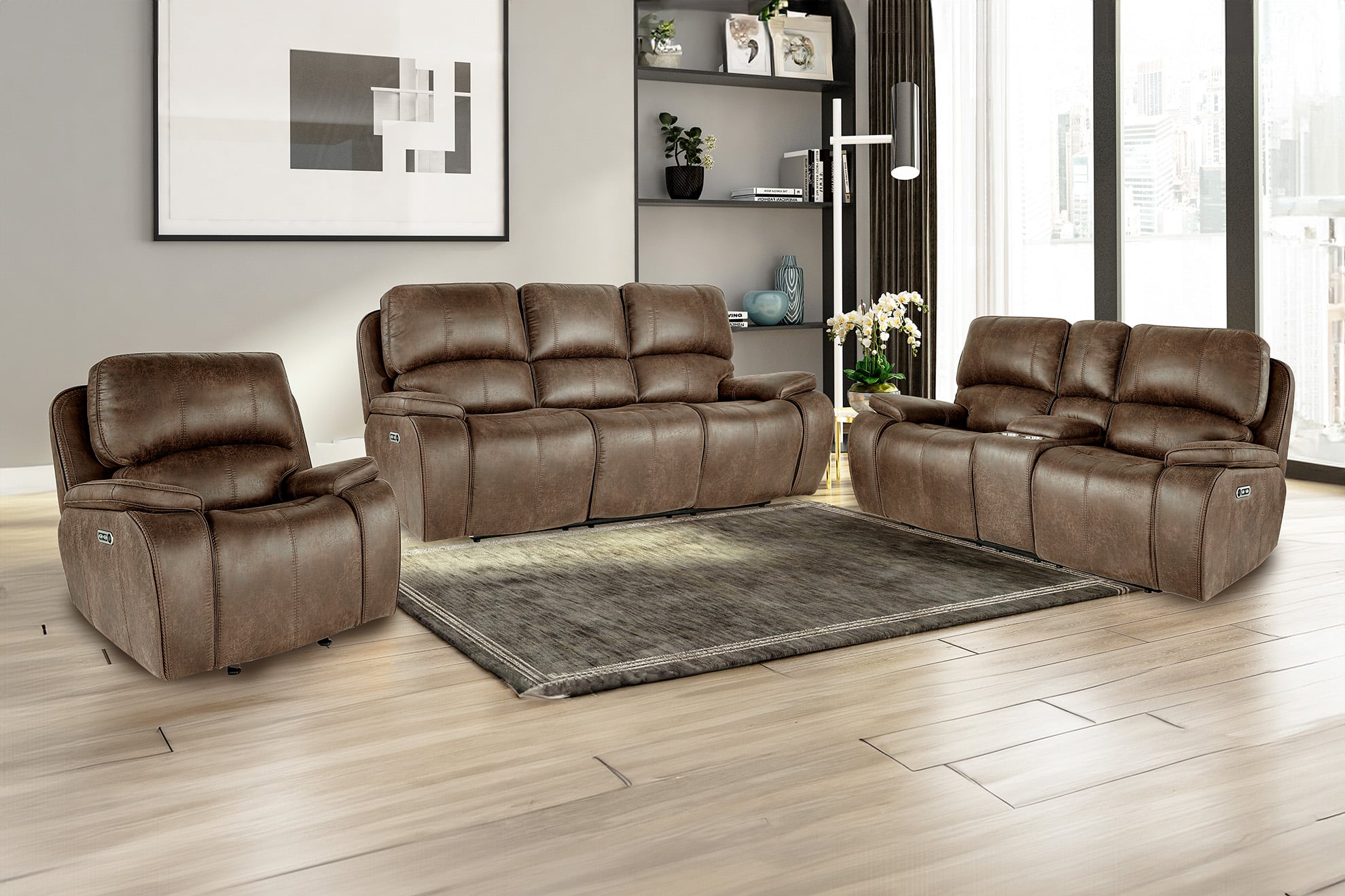 Brookings Manual Reclining Sofa and Loveseat Set, Brown Microfiber