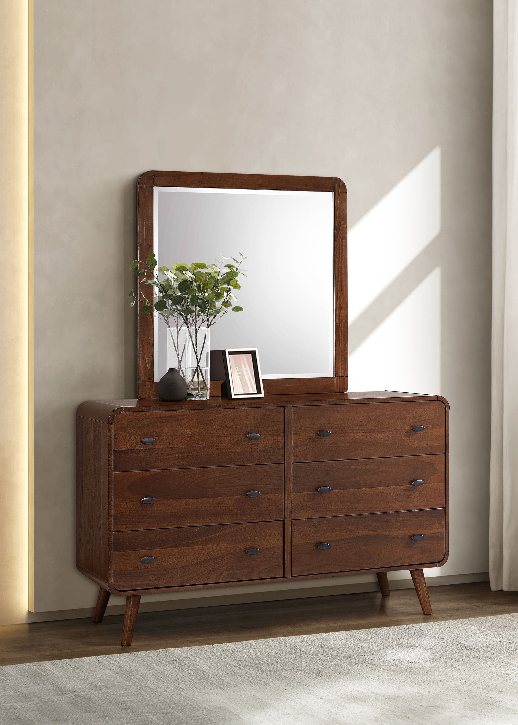 Robyn 6-drawer Bedroom Dresser and Mirror Light Ash