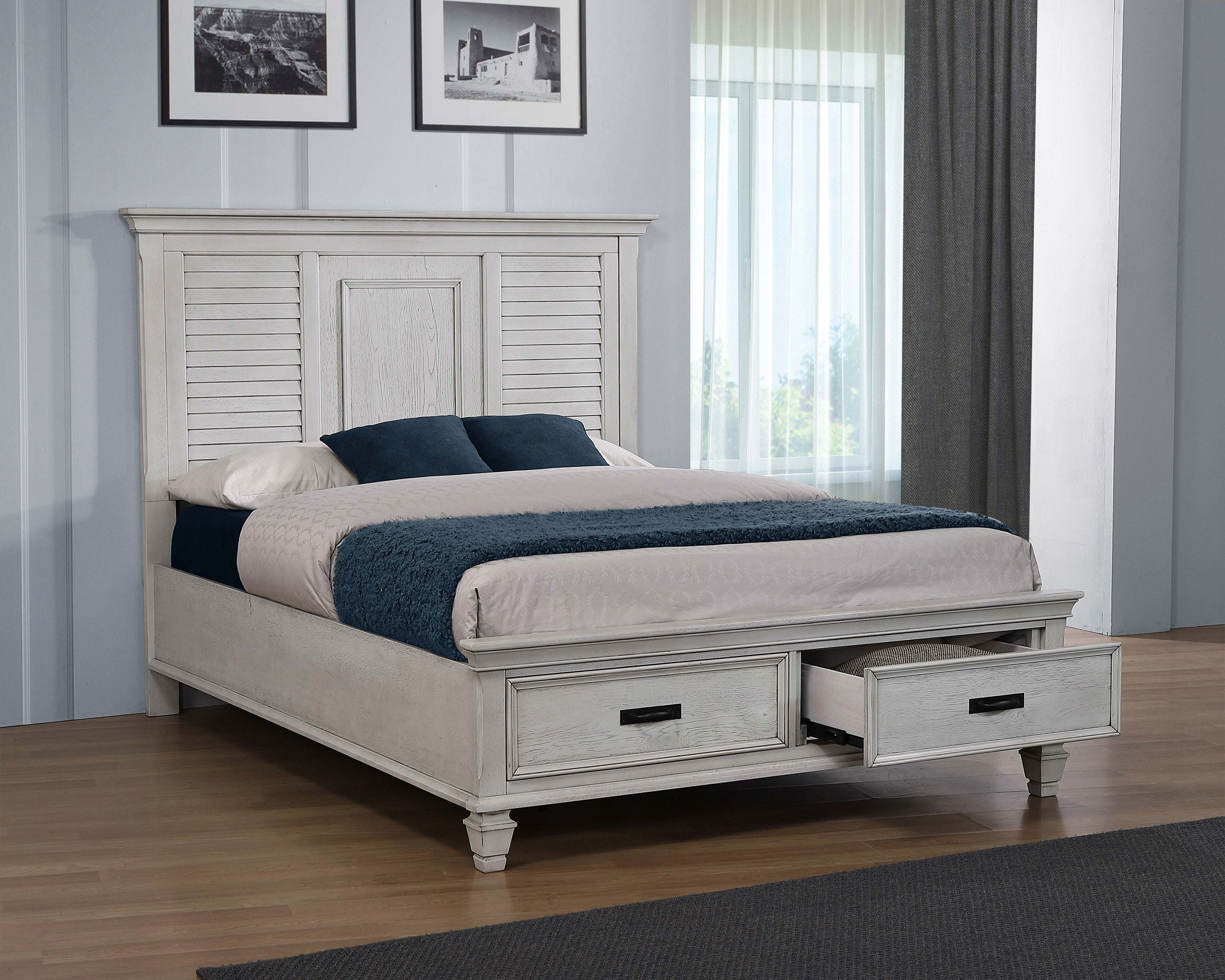Franco Wood  Panel Bed Distressed White
